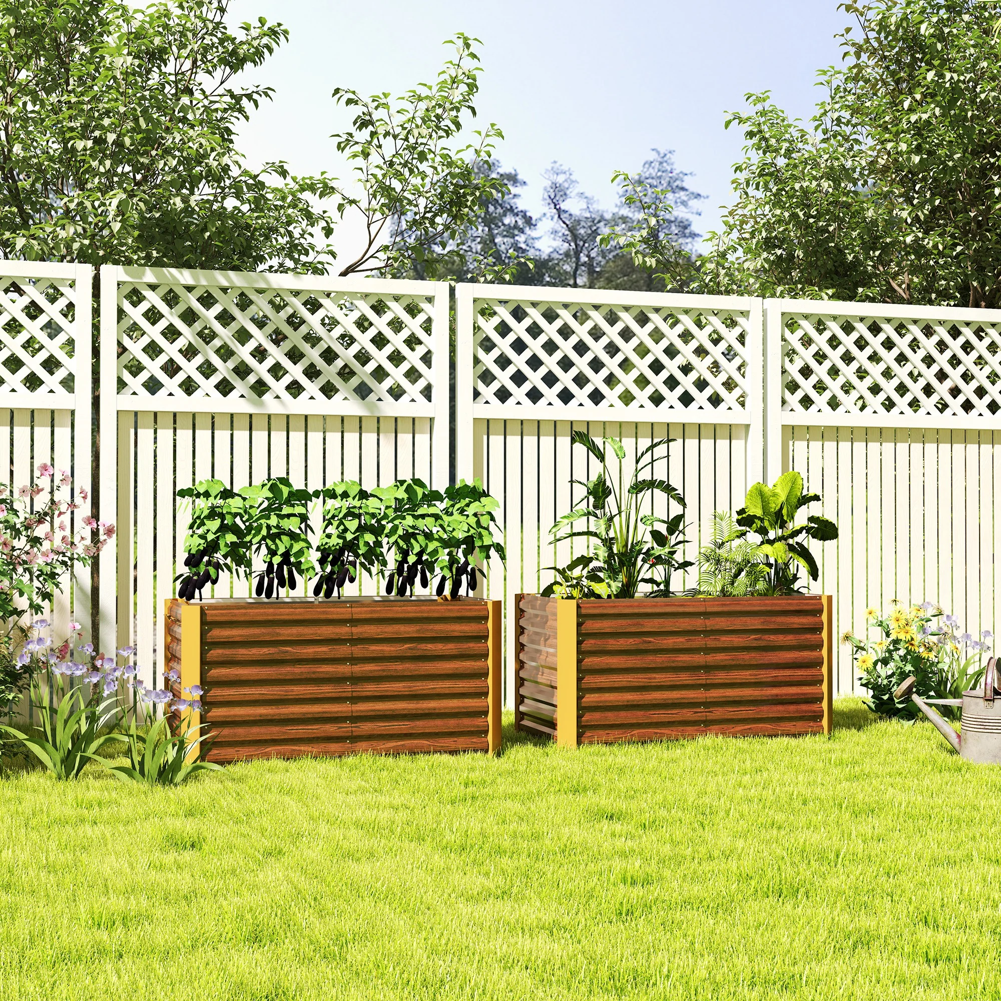 Set of 2 Metal Raised Garden Beds, 4' x 2' x 2' Galvanized Planters, Distressed Dark Brown - Image 3