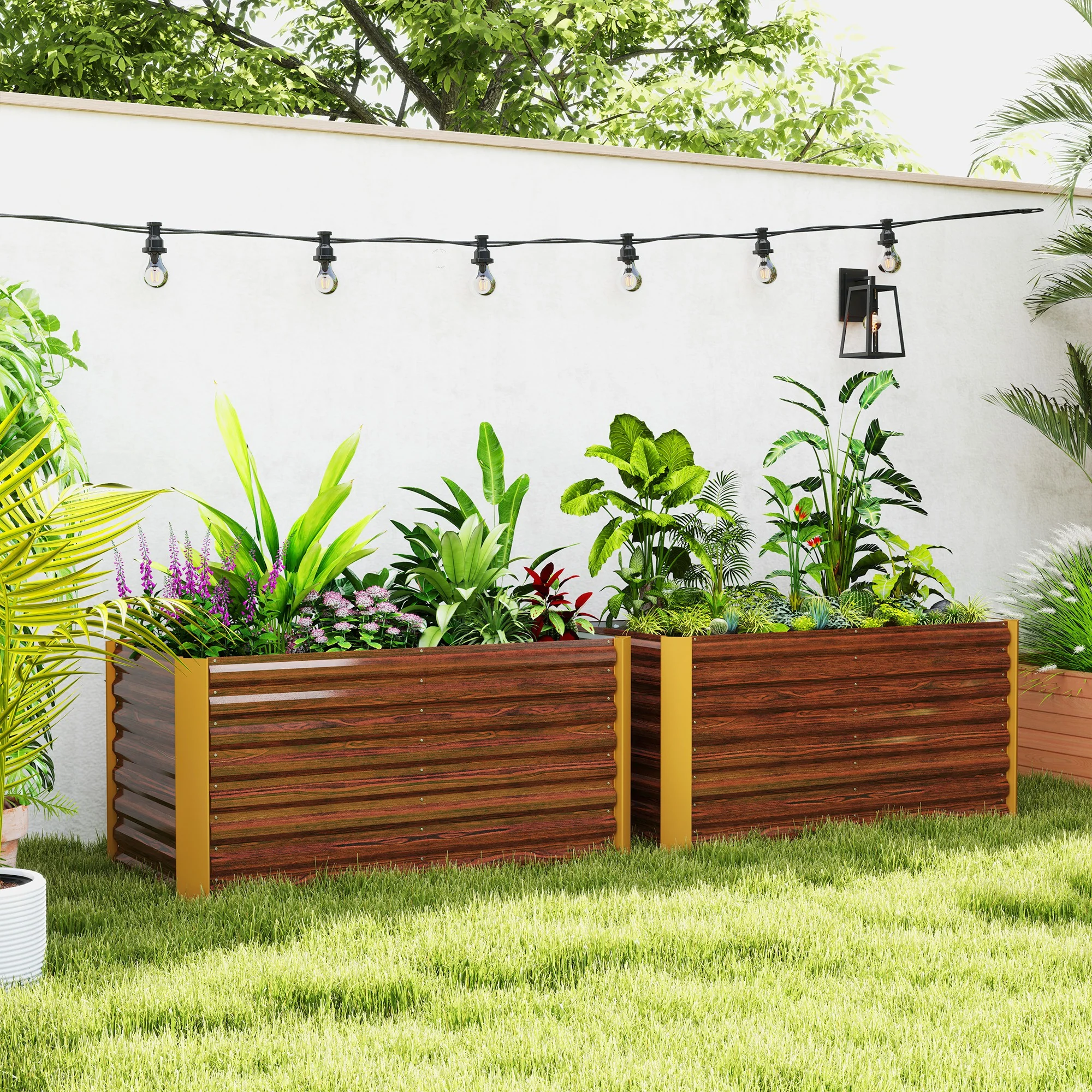 Set of 2 Metal Raised Garden Beds, 4' x 2' x 2' Galvanized Planters, Distressed Dark Brown - Image 4