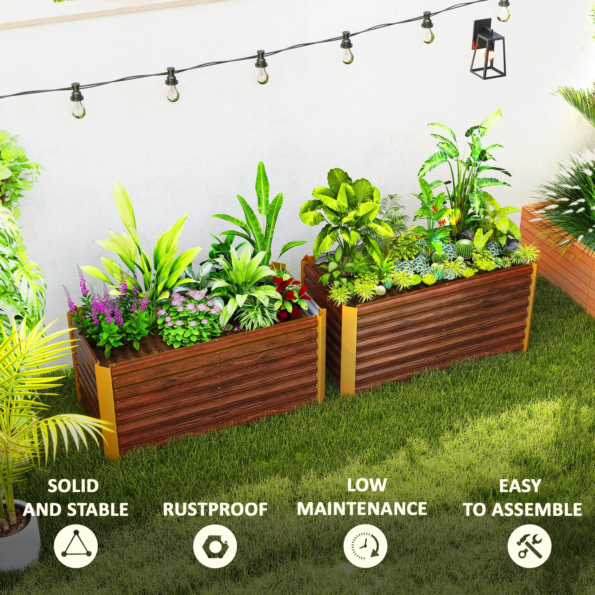 Set of 2 Metal Raised Garden Beds, 4' x 2' x 2' Galvanized Planters, Distressed Dark Brown - Image 9