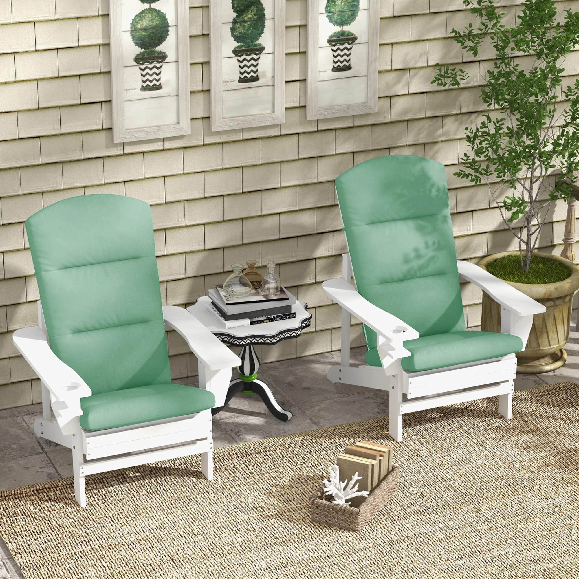Set of 2 Patio Chair Cushions for Adirondack Chair Replacement with Back & Ties, Green - Image 3