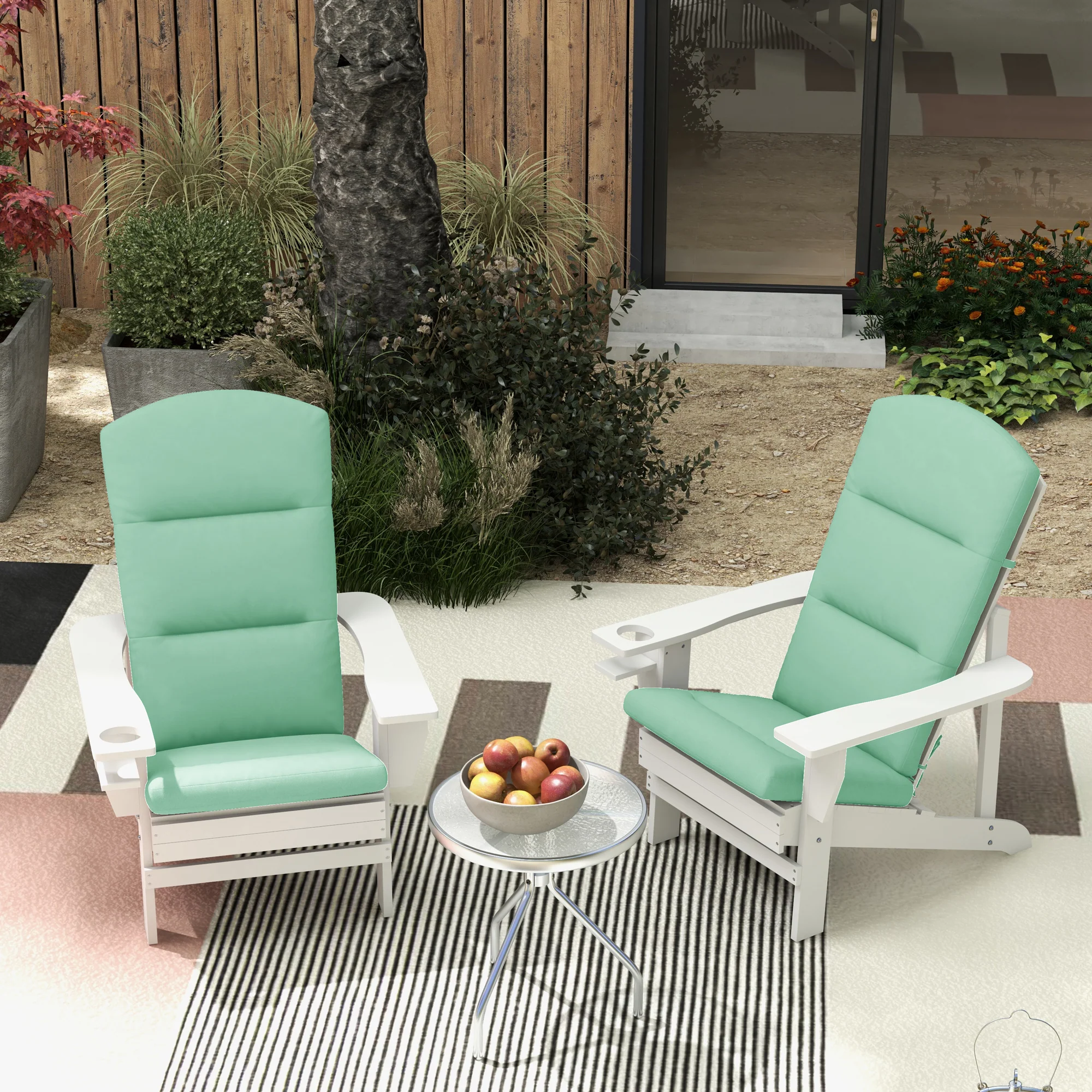 Set of 2 Patio Chair Cushions for Adirondack Chair Replacement with Back & Ties, Green - Image 4