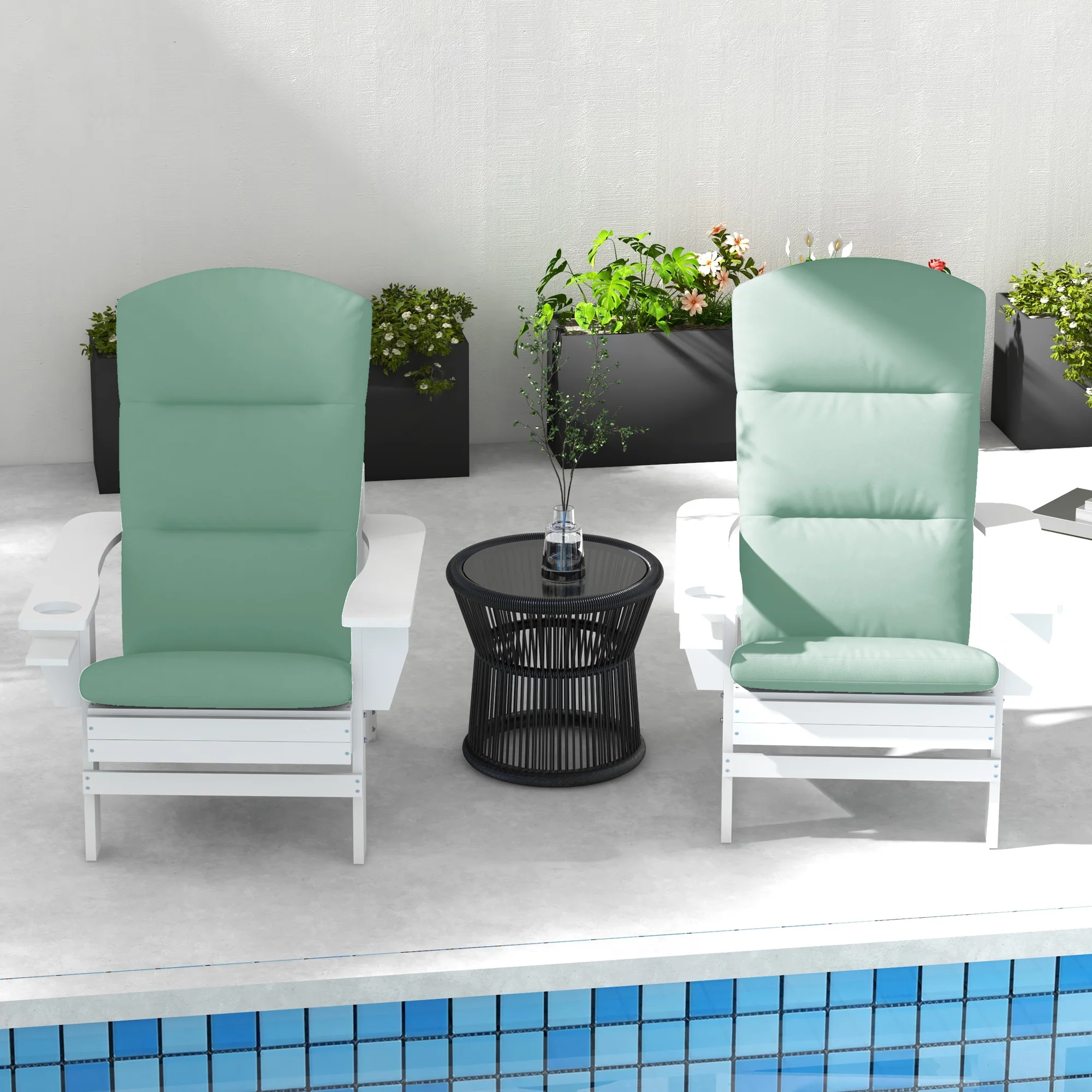 Set of 2 Patio Chair Cushions for Adirondack Chair Replacement with Back & Ties, Green - Image 9