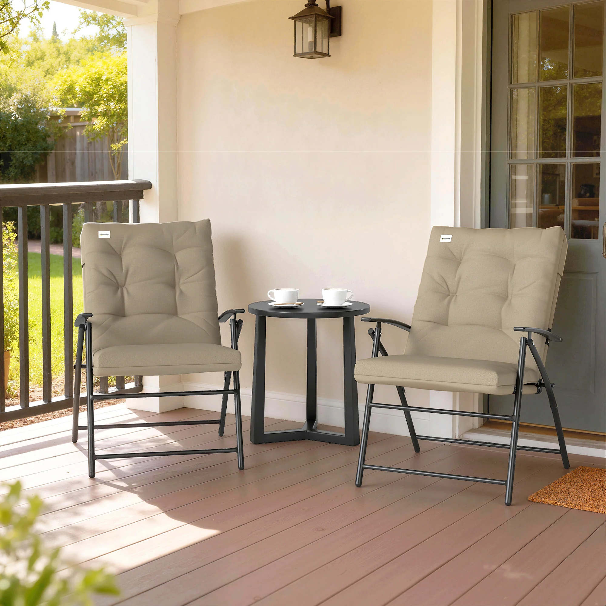Set of 2 Folding Outdoor Dining Chairs with Adjustable Backrest, Khaki - Image 10