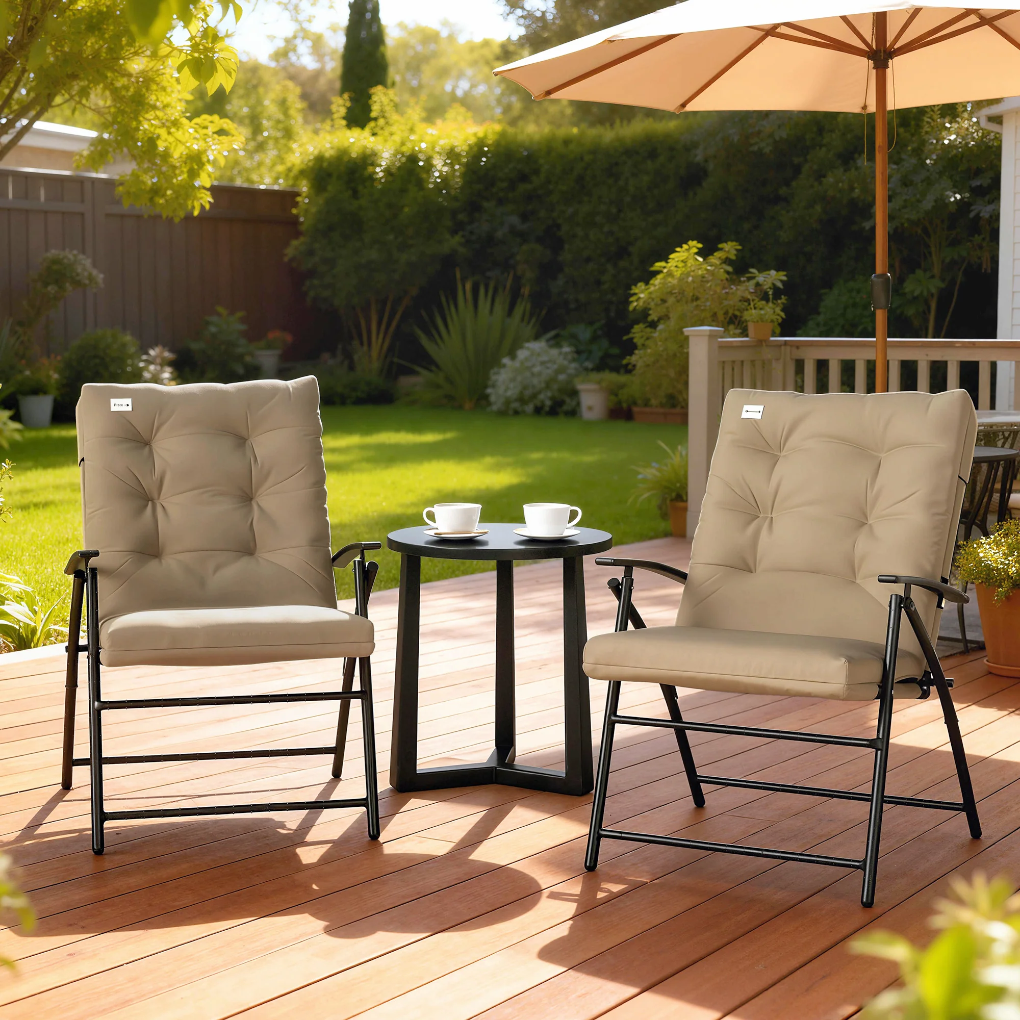 Set of 2 Folding Outdoor Dining Chairs with Adjustable Backrest, Khaki - Image 11