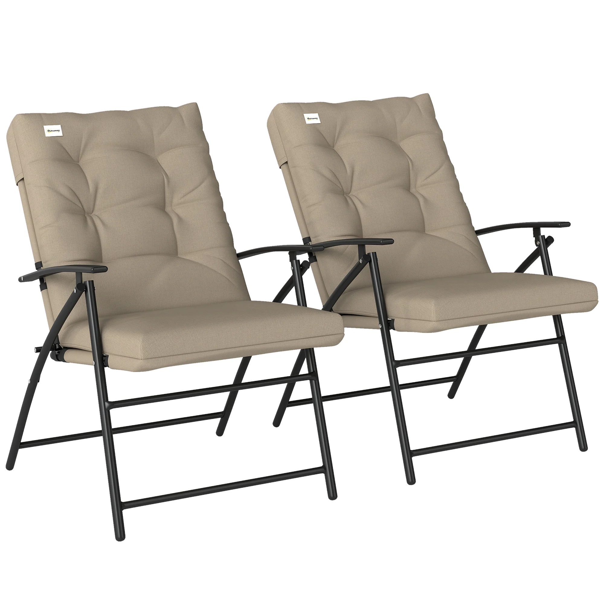 Set of 2 Folding Outdoor Dining Chairs with Adjustable Backrest, Khaki - Image 12