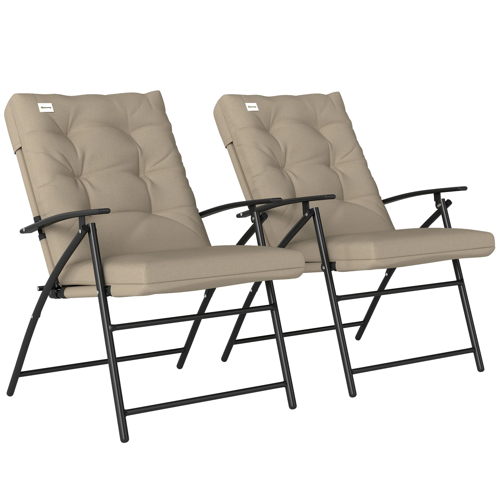 Set of 2 Folding Outdoor Dining Chairs with Adjustable Backrest, Khaki - Image 2