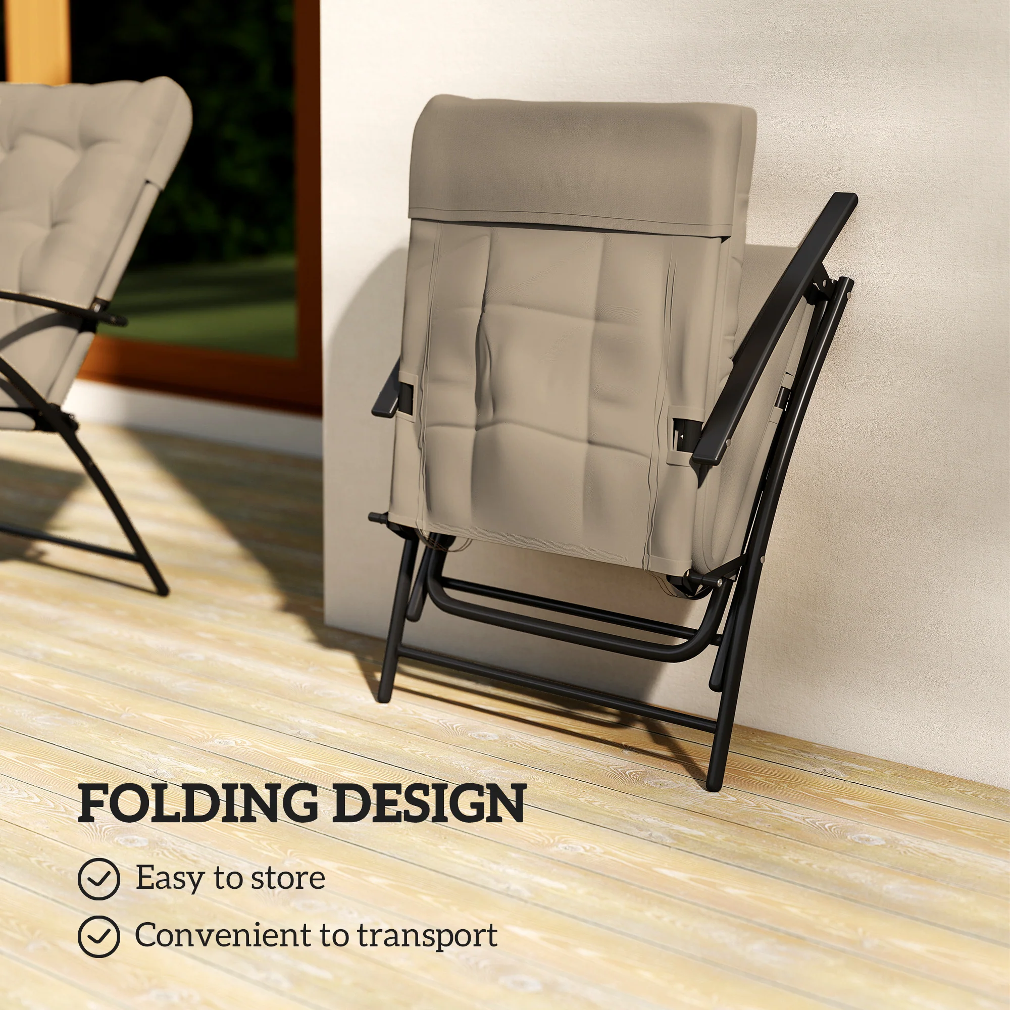 Set of 2 Folding Outdoor Dining Chairs with Adjustable Backrest, Khaki - Image 7