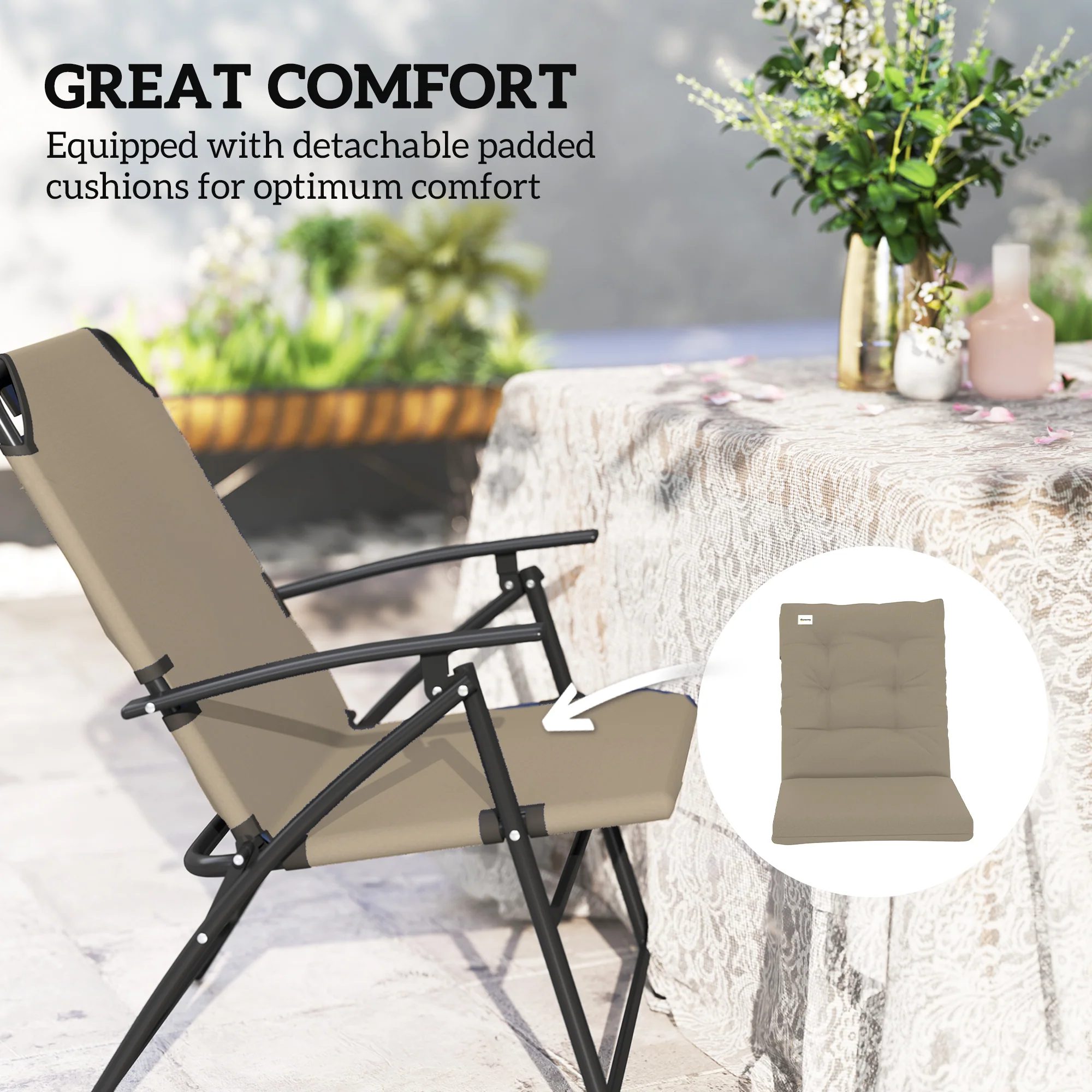 Set of 2 Folding Outdoor Dining Chairs with Adjustable Backrest, Khaki - Image 9