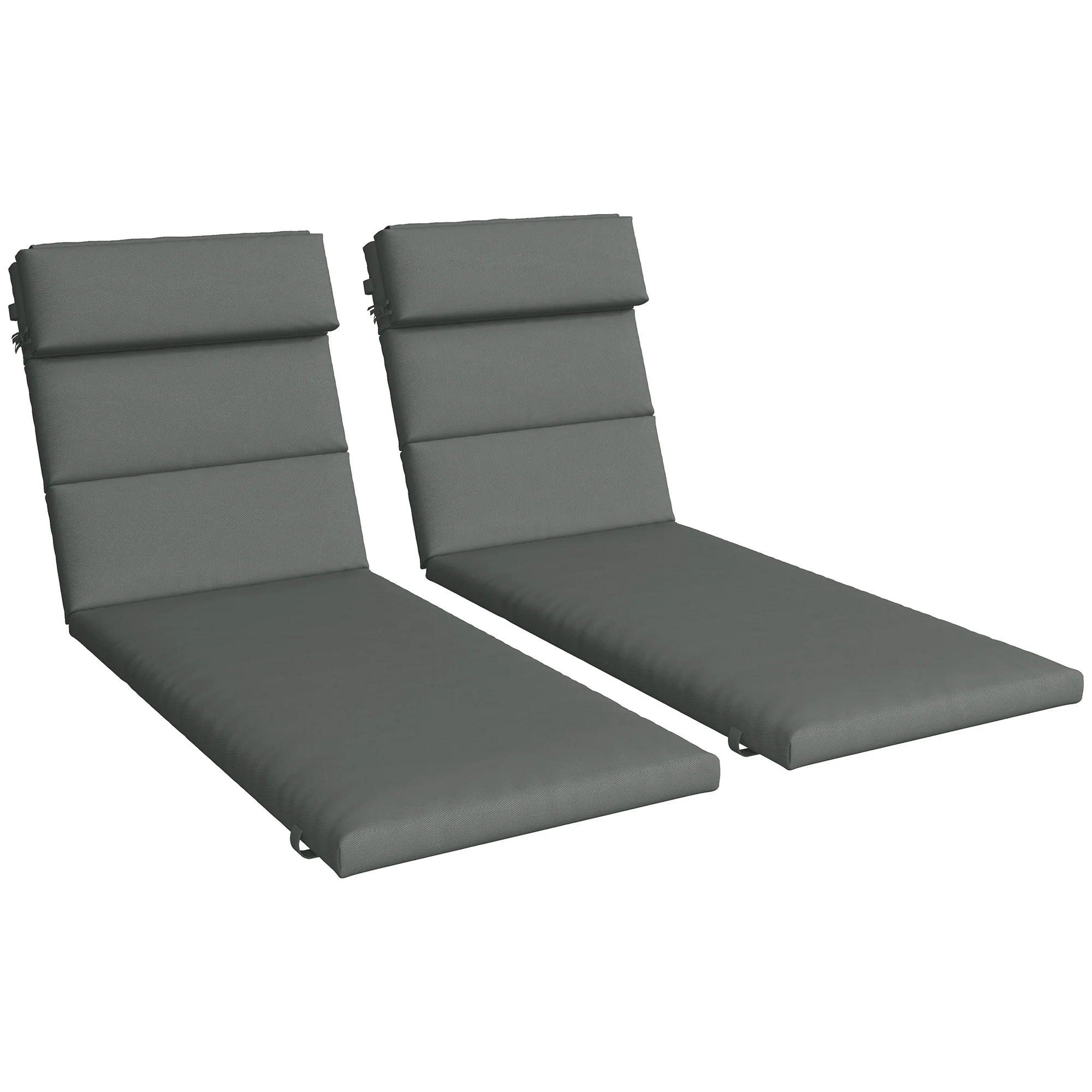2PC Patio Chaise Lounge Chair Cushions Replacement Lounger Pads w/Headrest & Ties, Grey - Image 12