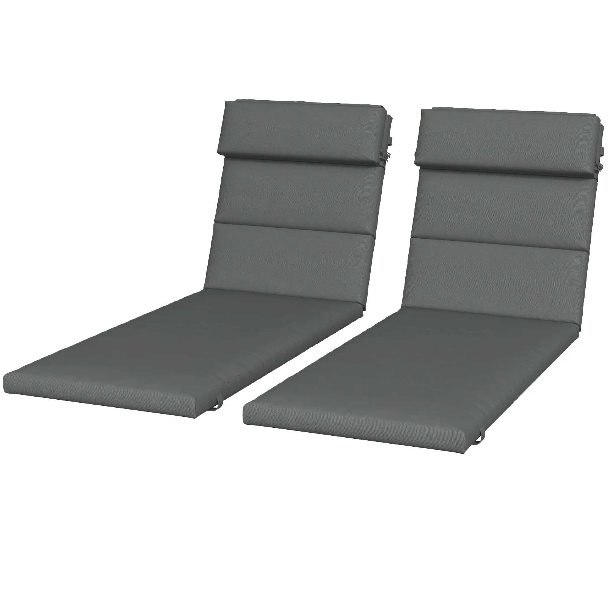 2PC Patio Chaise Lounge Chair Cushions Replacement Lounger Pads w/Headrest & Ties, Grey - Image 2