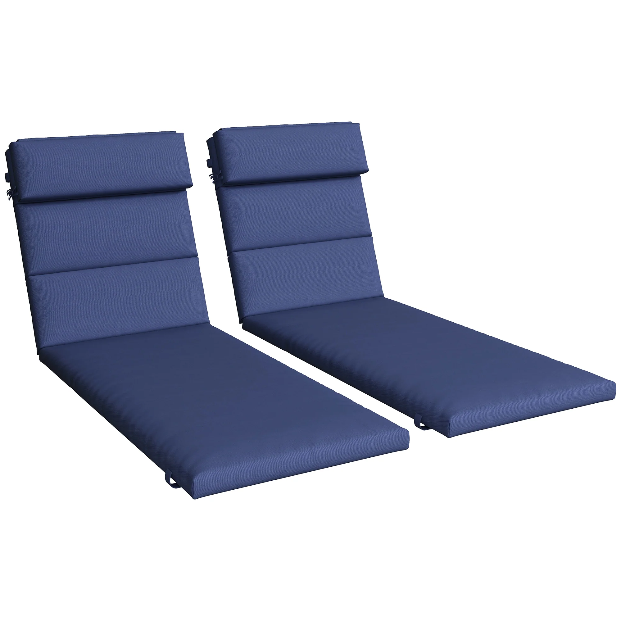 2PC Patio Chaise Lounge Chair Cushions Replacement Lounger Pads w/Headrest & Ties, Dark Blue - Image 12