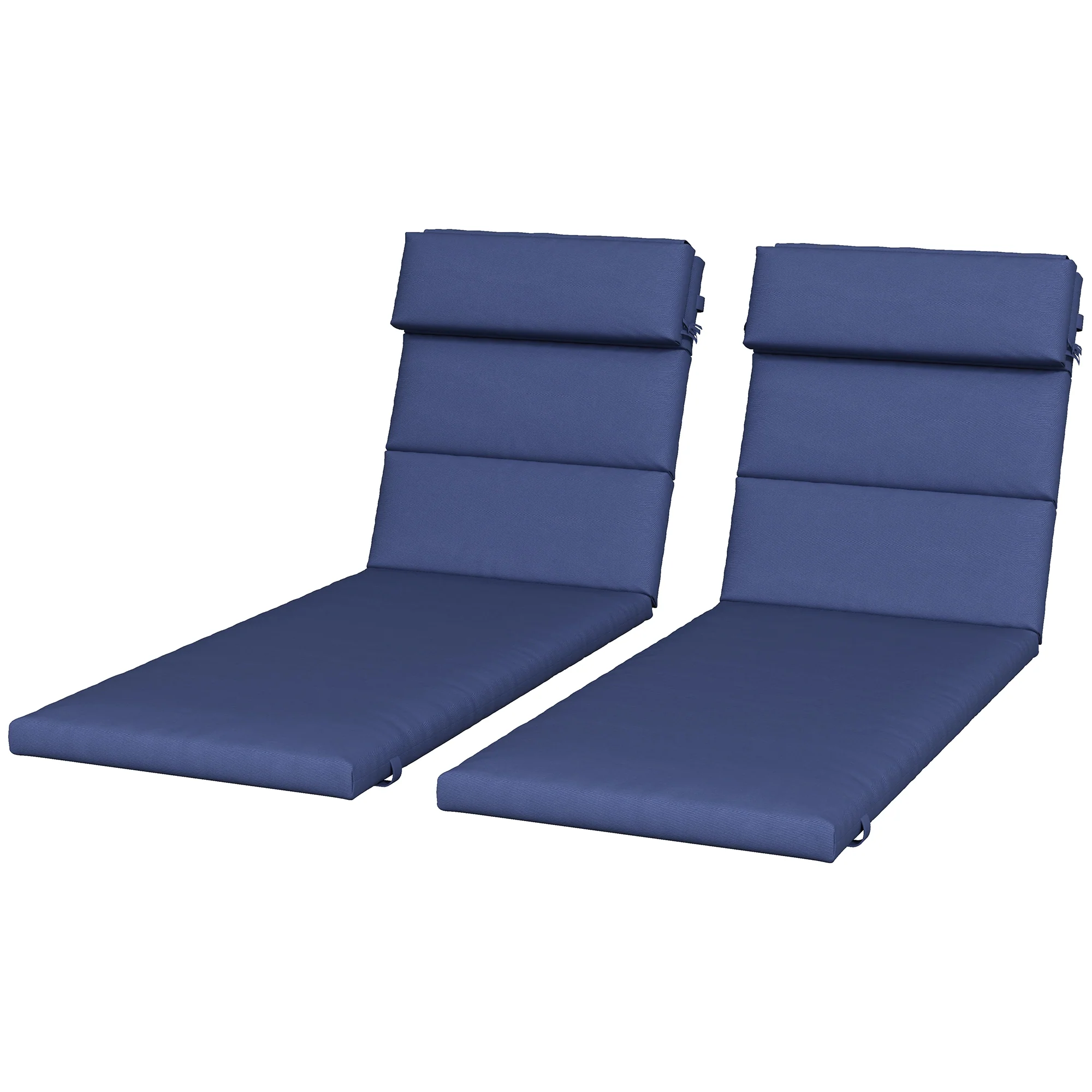2PC Patio Chaise Lounge Chair Cushions Replacement Lounger Pads w/Headrest & Ties, Dark Blue - Image 2