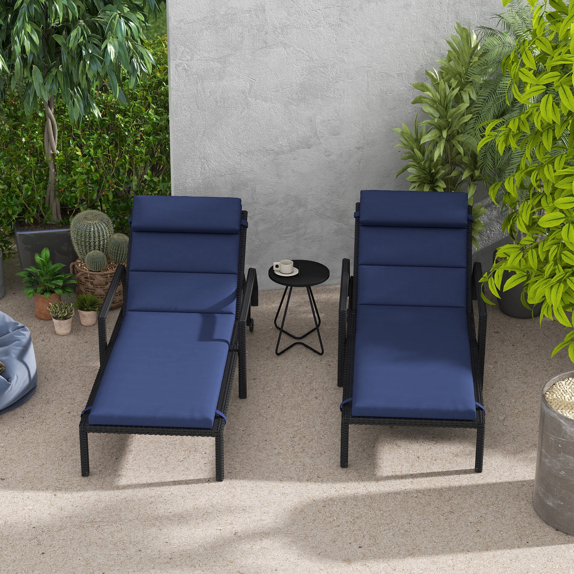 2PC Patio Chaise Lounge Chair Cushions Replacement Lounger Pads w/Headrest & Ties, Dark Blue - Image 4