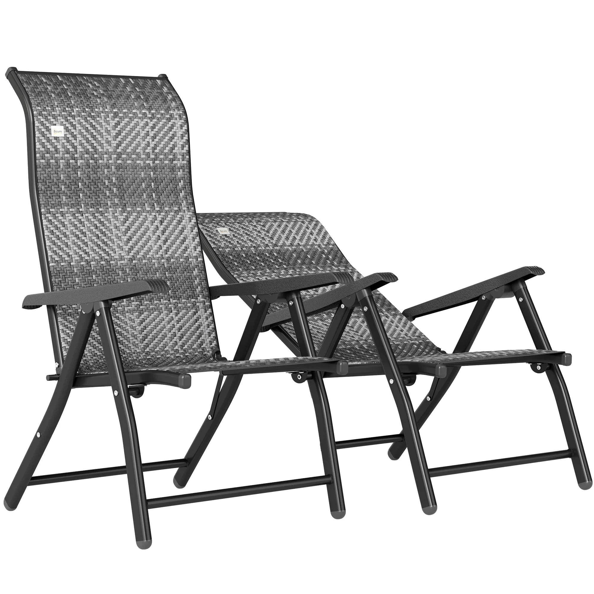 2PCs Outdoor Wicker Folding Chairs with Adjustable Backrest & Steel Frame, Mixed Grey
