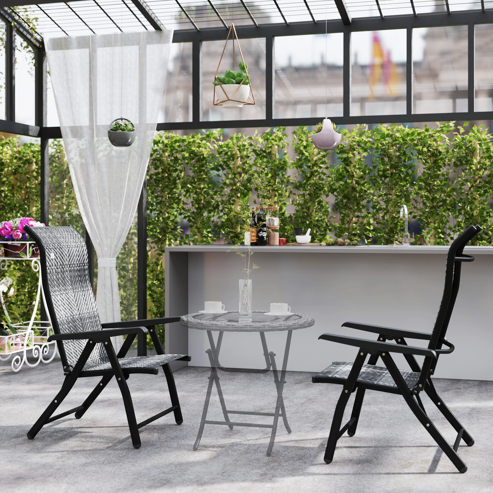 2PCs Outdoor Wicker Folding Chairs with Adjustable Backrest & Steel Frame, Mixed Grey - Image 10