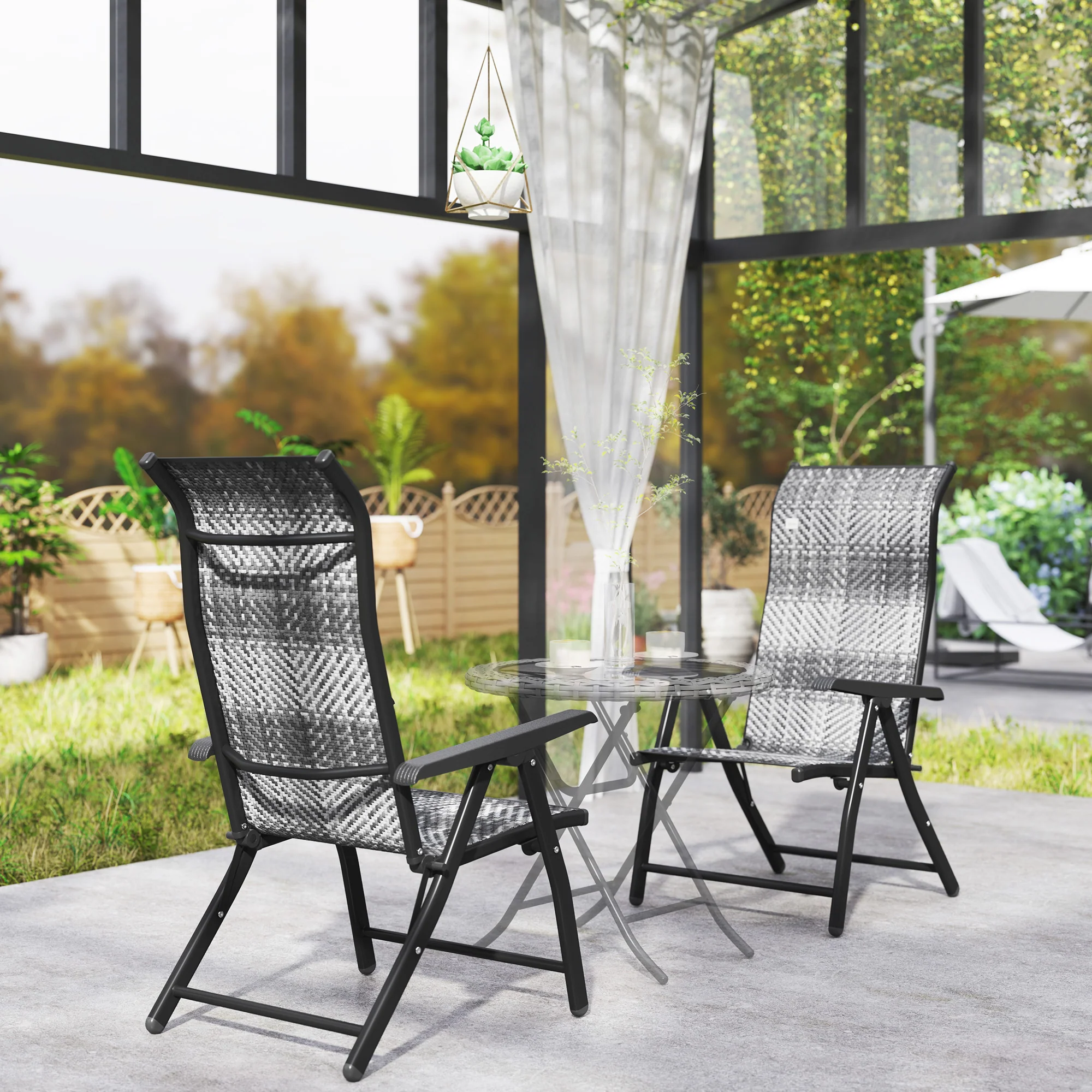 2PCs Outdoor Wicker Folding Chairs with Adjustable Backrest & Steel Frame, Mixed Grey - Image 11