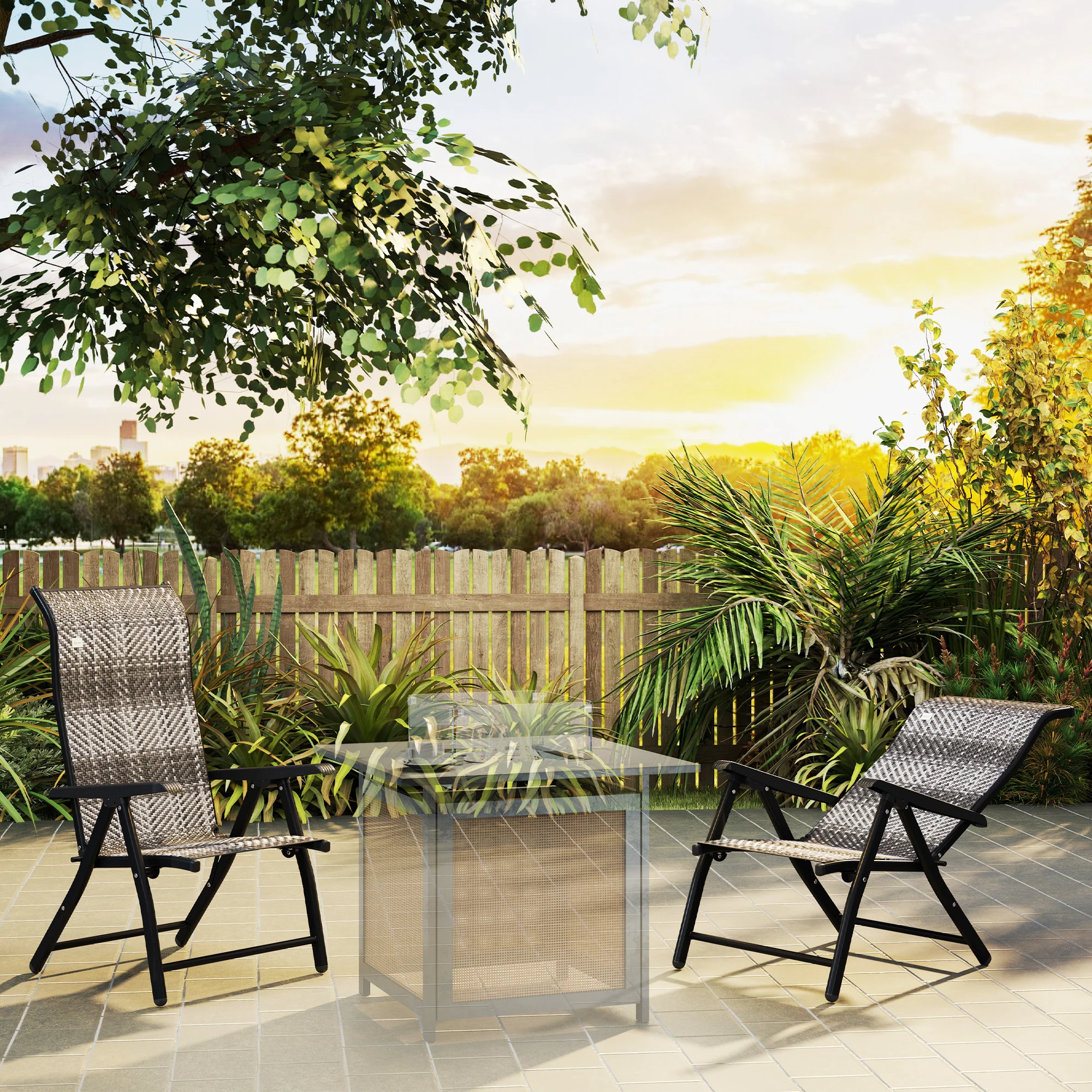 2PCs Outdoor Wicker Folding Chairs with Adjustable Backrest & Steel Frame, Mixed Grey - Image 3