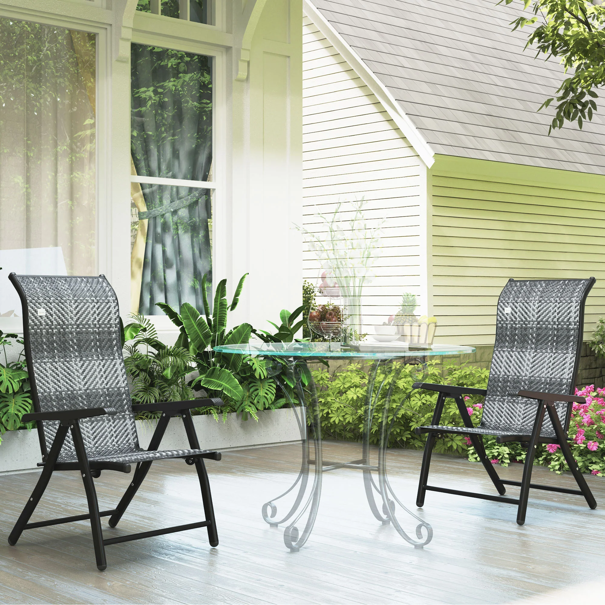 2PCs Outdoor Wicker Folding Chairs with Adjustable Backrest & Steel Frame, Mixed Grey - Image 4