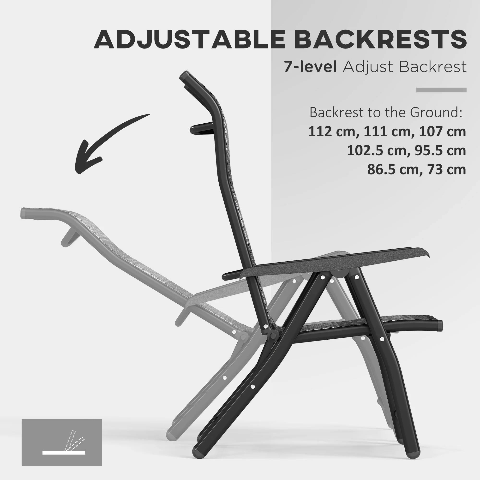 2PCs Outdoor Wicker Folding Chairs with Adjustable Backrest & Steel Frame, Mixed Grey - Image 7