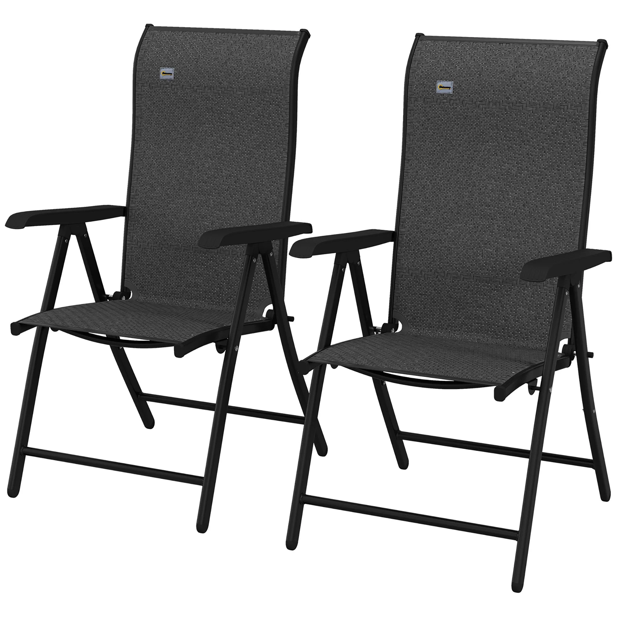 2PCs Outdoor Wicker Folding Chairs with Adjustable Backrest & Steel Frame, Grey - Image 2