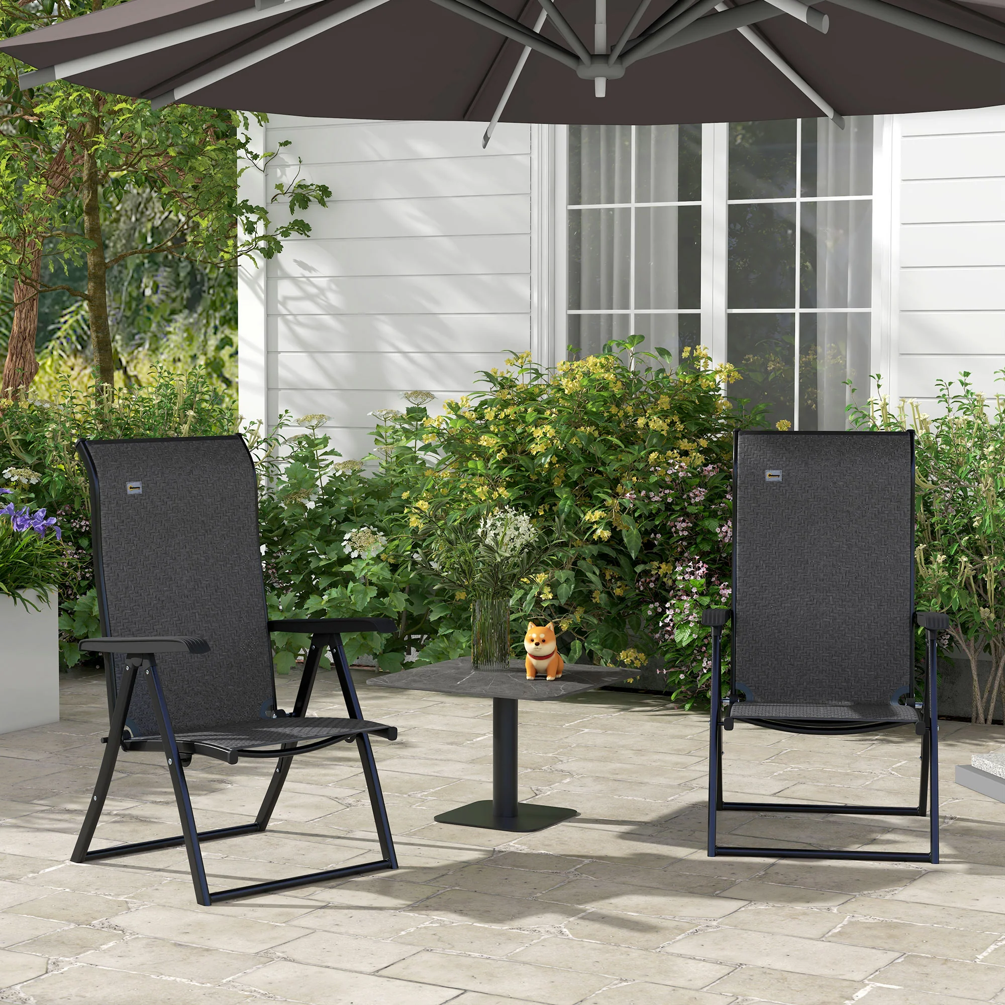 2PCs Outdoor Wicker Folding Chairs with Adjustable Backrest & Steel Frame, Grey - Image 4
