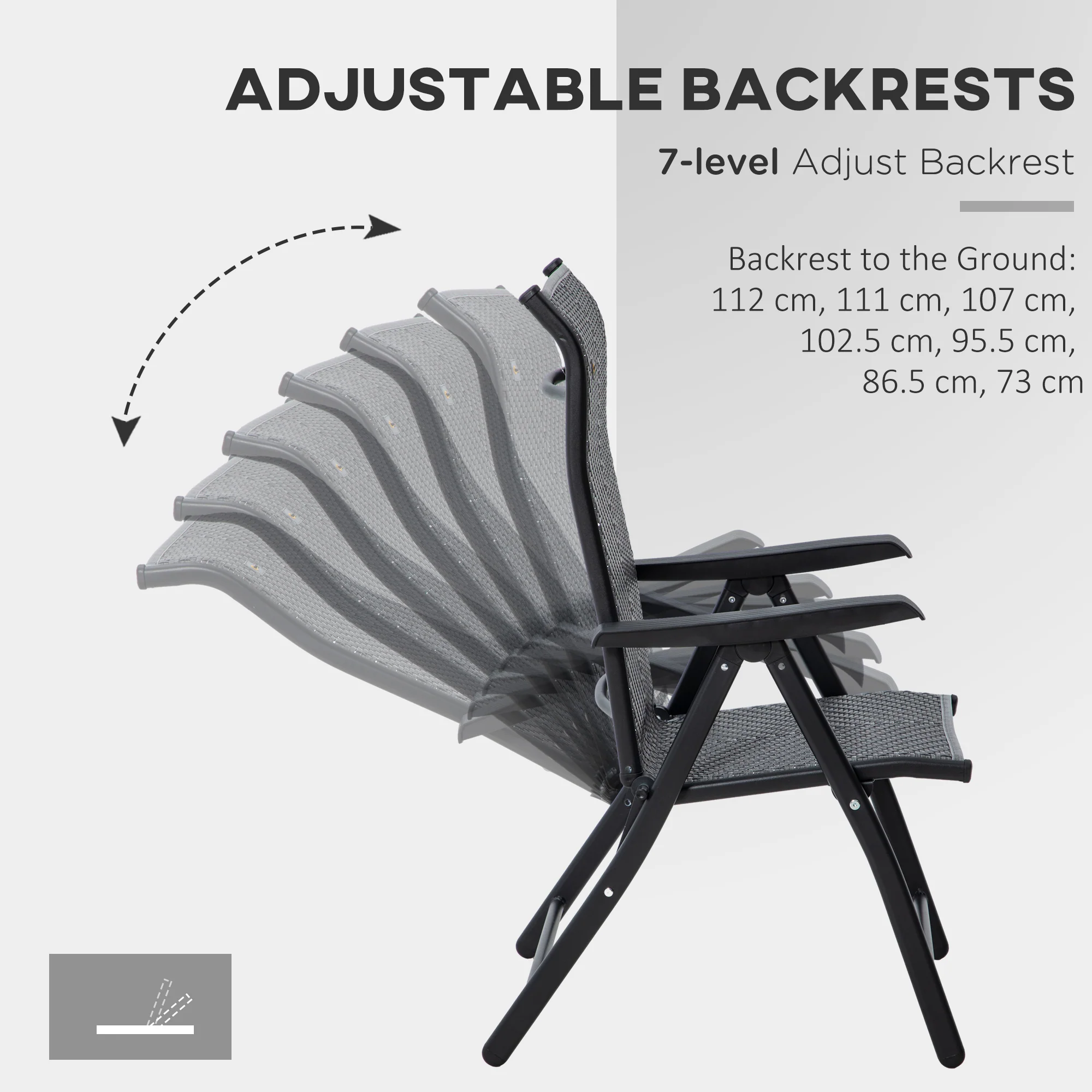 2PCs Outdoor Wicker Folding Chairs with Adjustable Backrest & Steel Frame, Grey - Image 7