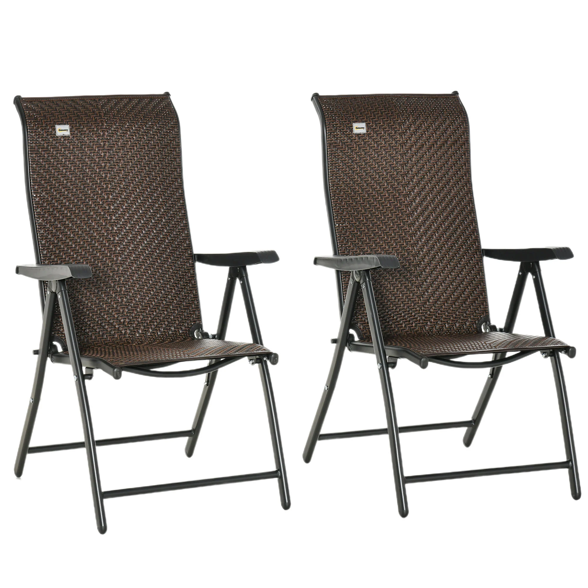 2PCs Outdoor Wicker Folding Chairs with Adjustable Backrest & Steel Frame, Brown