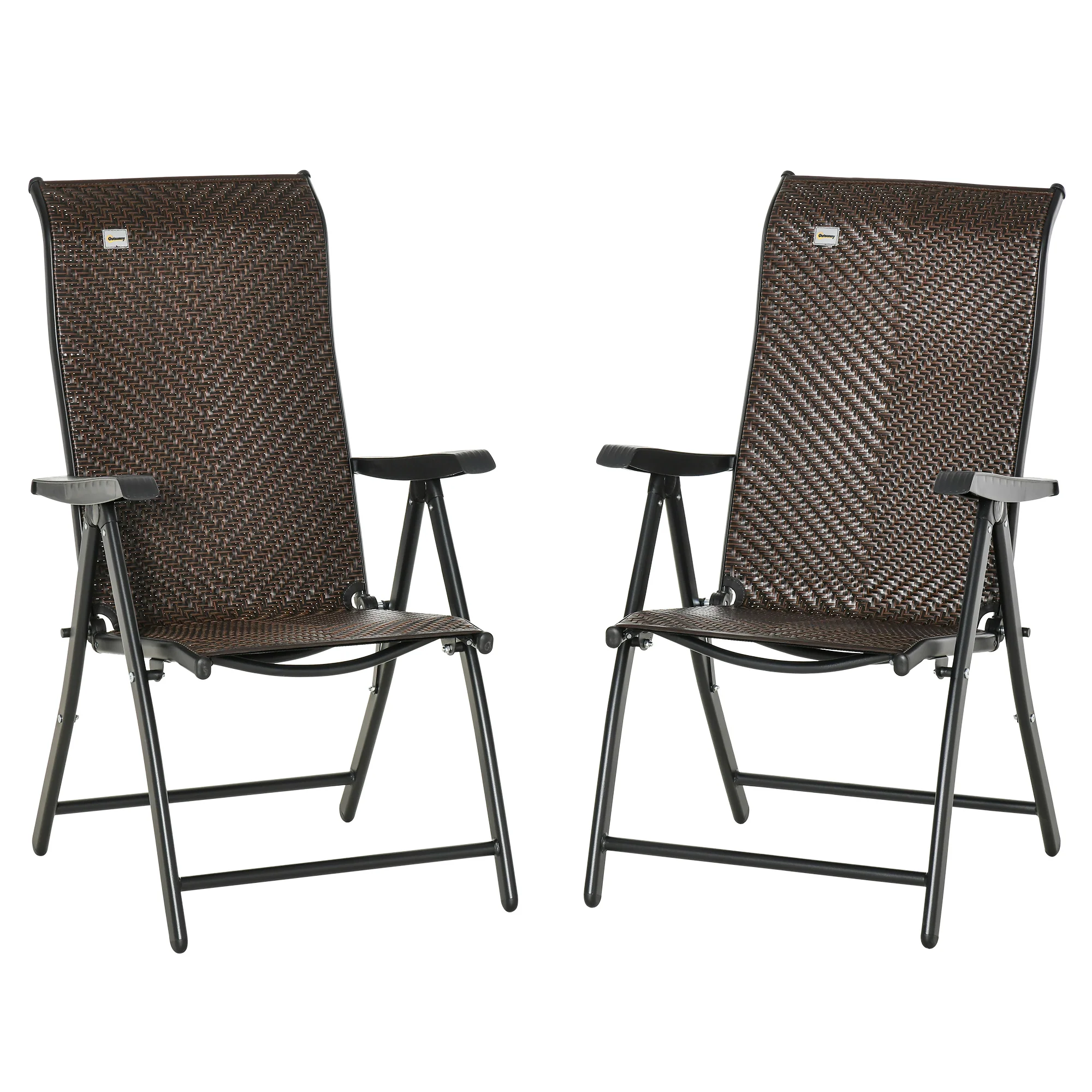 2PCs Outdoor Wicker Folding Chairs with Adjustable Backrest & Steel Frame, Brown - Image 2
