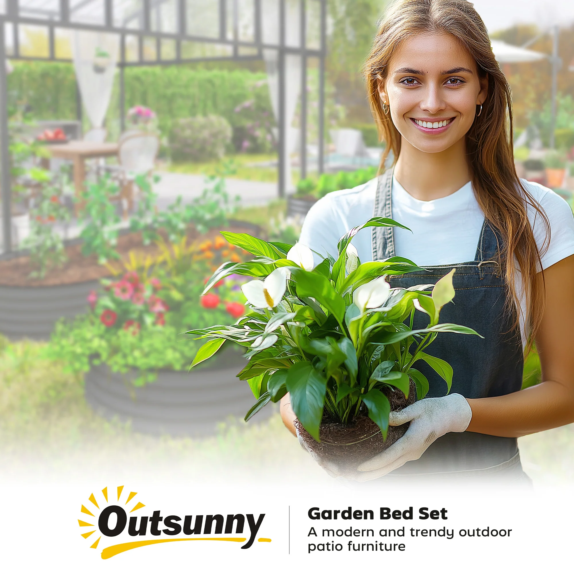 Set of 2 Galvanised Planter Box with Plant Support Stakes, 181 x 93 x 30 cm, Dark Grey - Image 11
