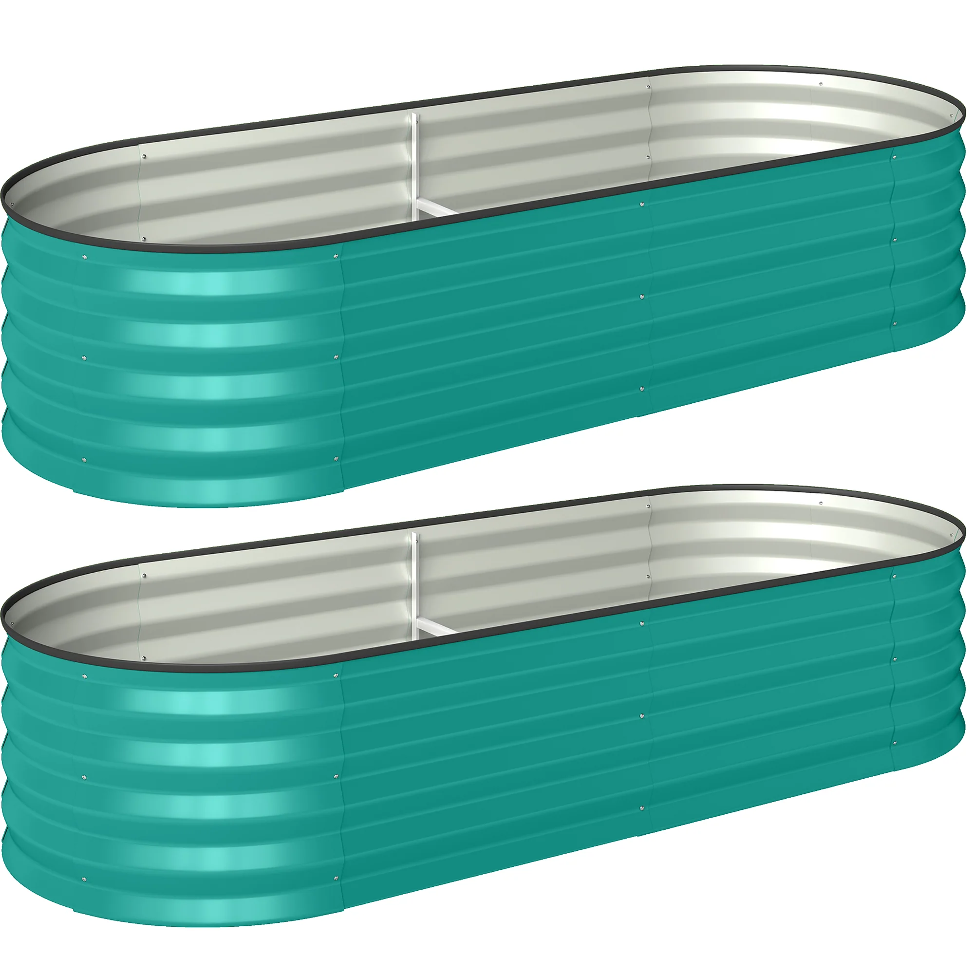 Set of 2 Galvanised Raised Beds with Stakes, 150 x 60 x 30 cm, Green - Image 12