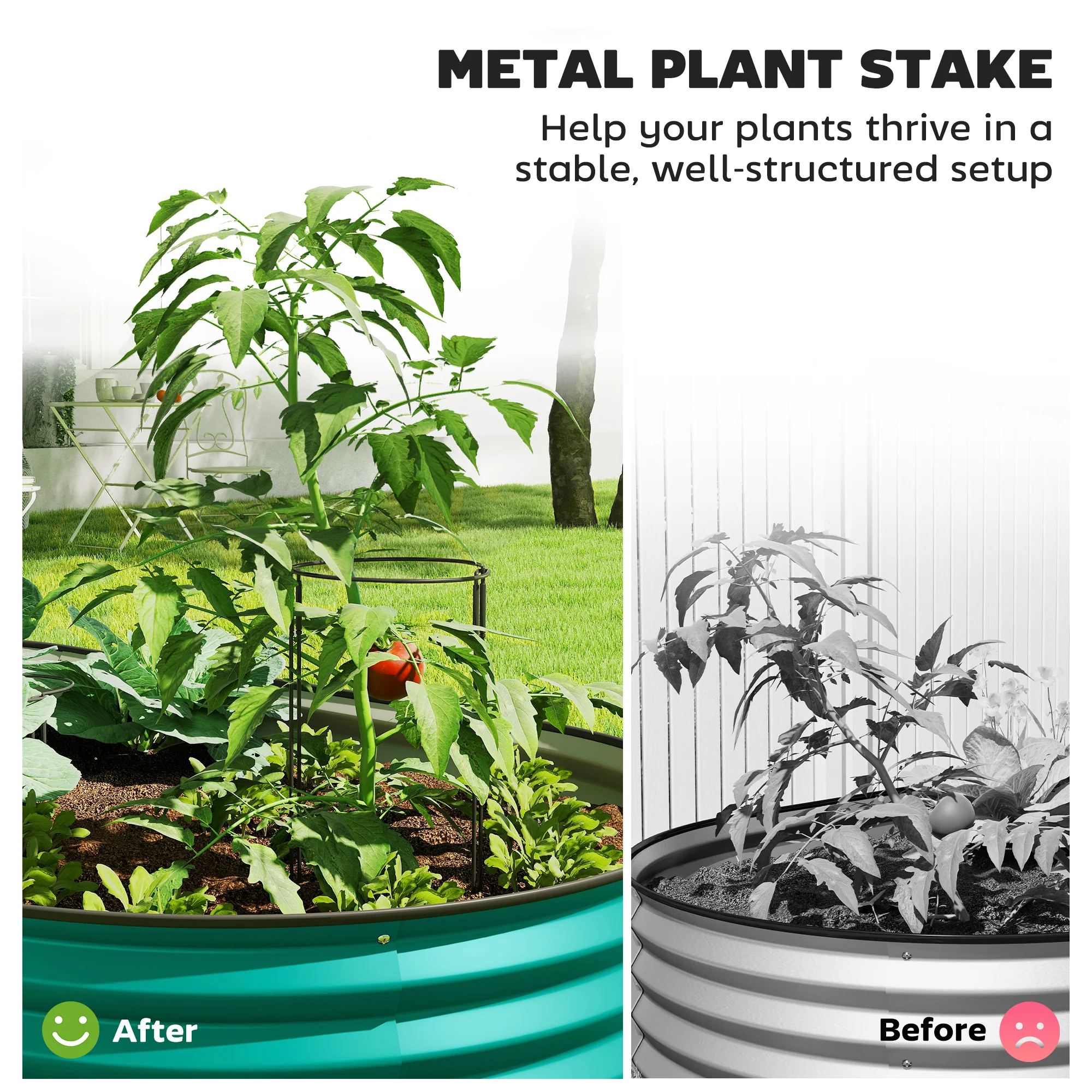 Set of 2 Galvanised Raised Beds with Stakes, 150 x 60 x 30 cm, Green - Image 7