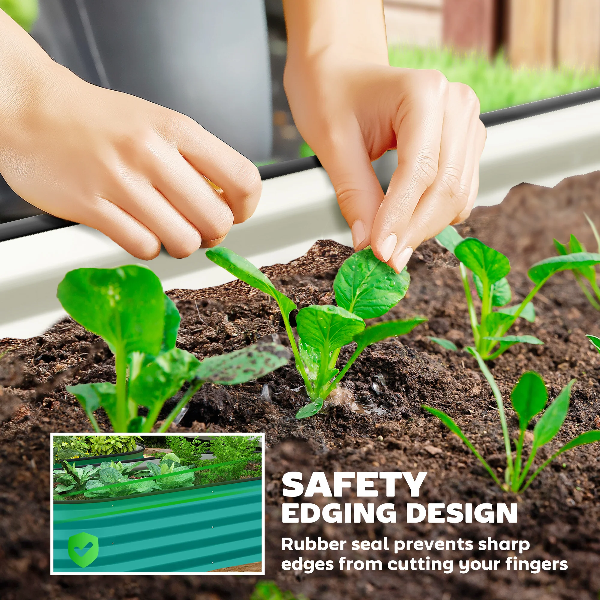 Set of 2 Galvanised Raised Beds with Stakes, 150 x 60 x 30 cm, Green - Image 8