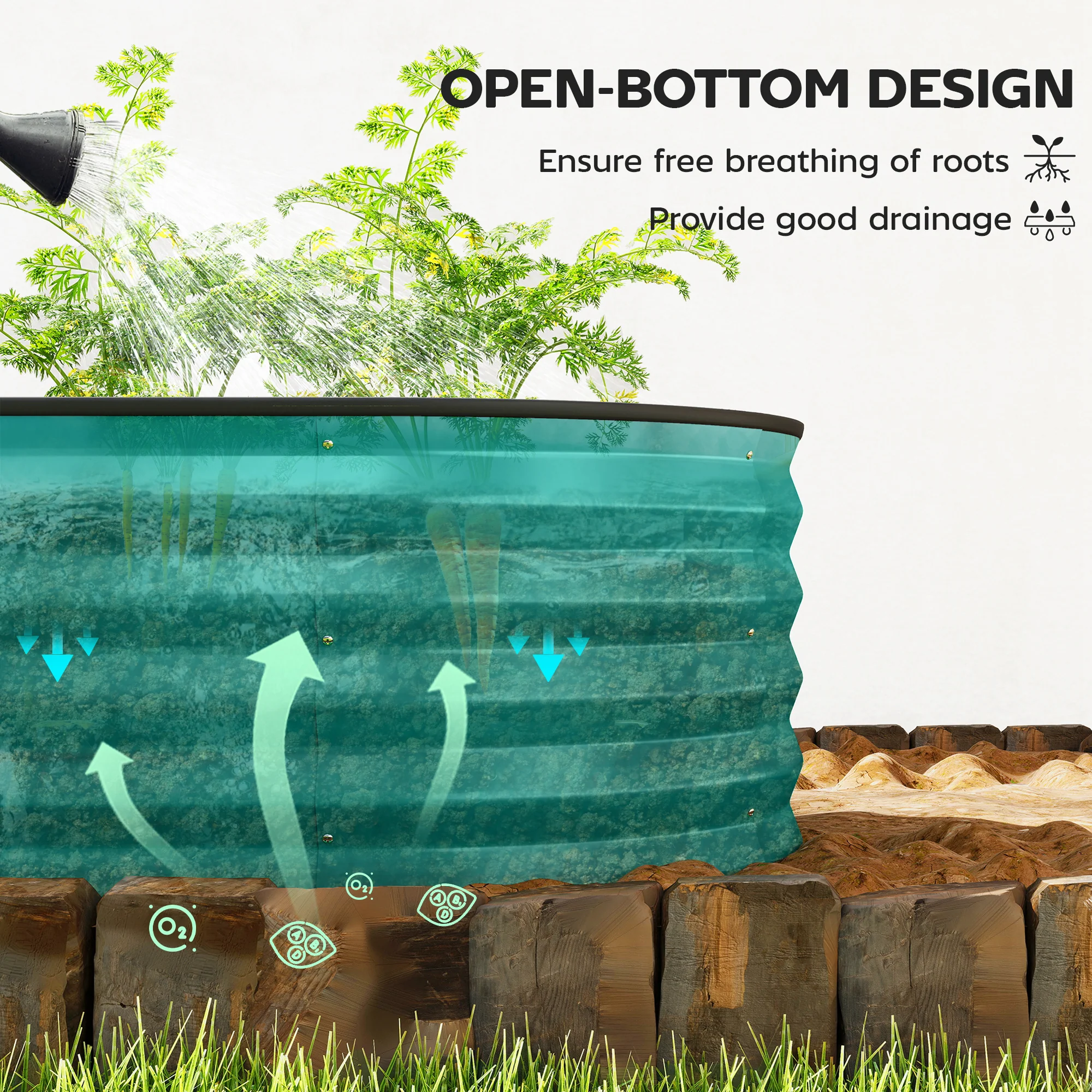 Set of 2 Galvanised Raised Beds with Stakes, 150 x 60 x 30 cm, Green - Image 9