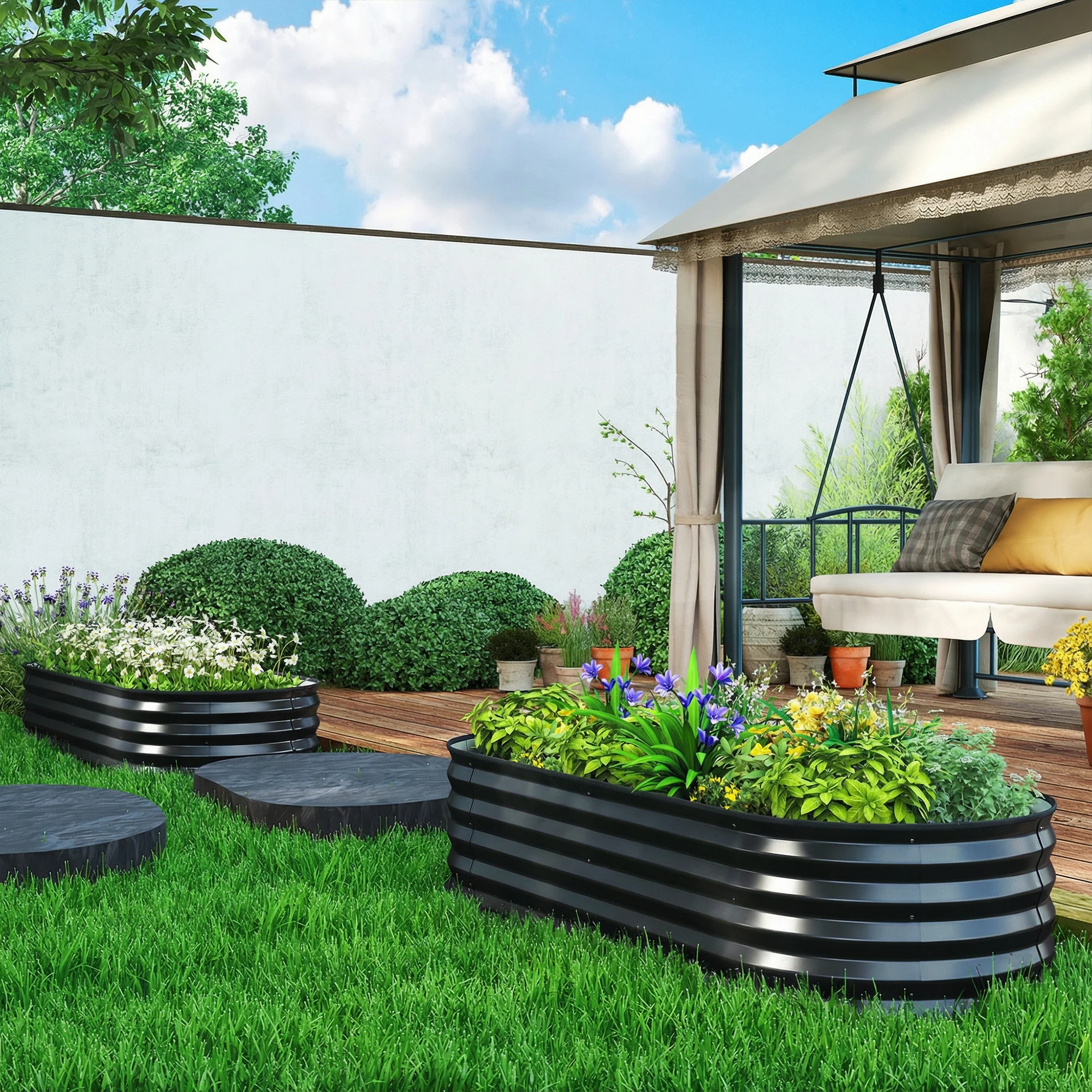 Set of 2 Galvanised Raised Beds with Stakes, 150 x 60 x 30 cm, Dark Grey - Image 4