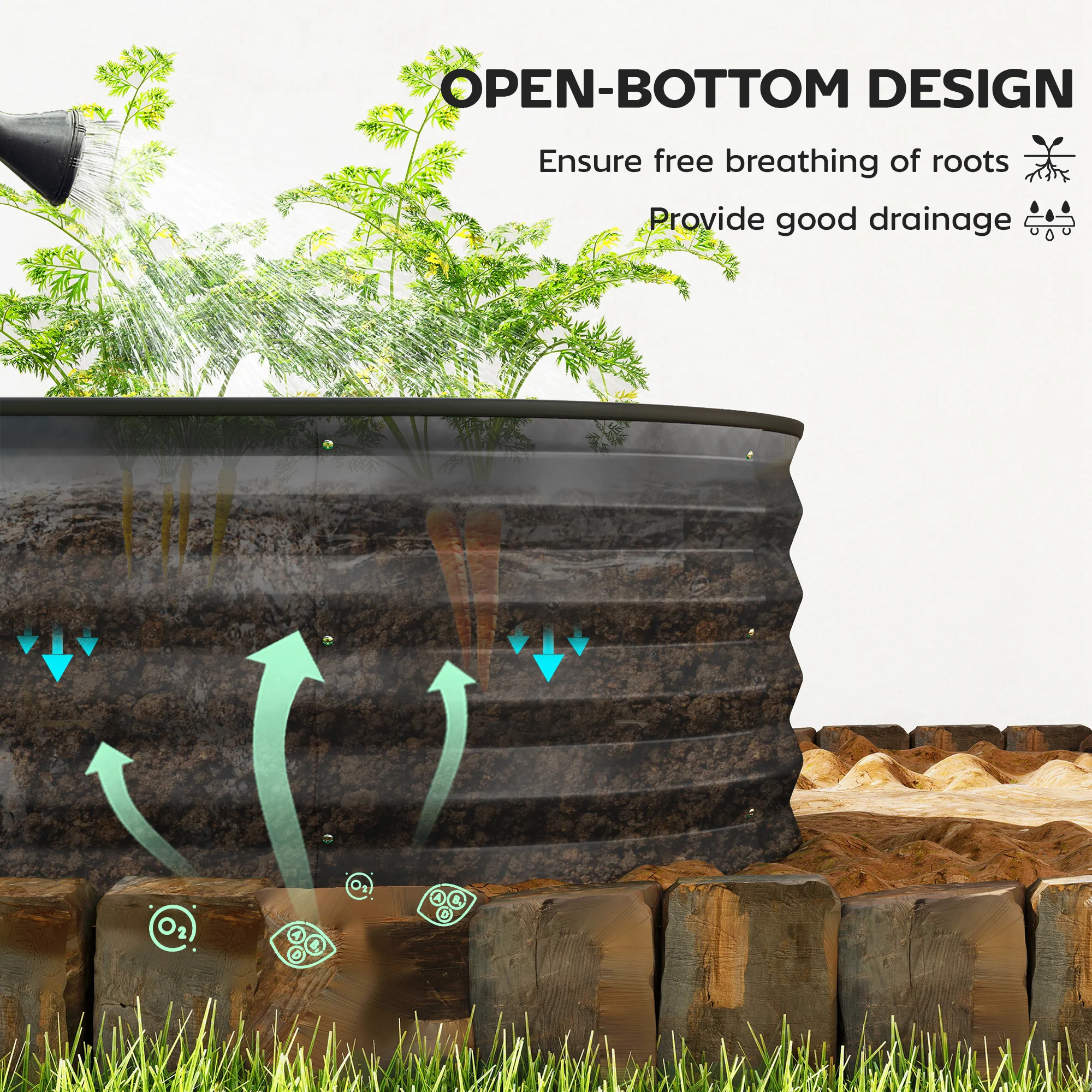 Set of 2 Galvanised Raised Beds with Stakes, 150 x 60 x 30 cm, Dark Grey - Image 9