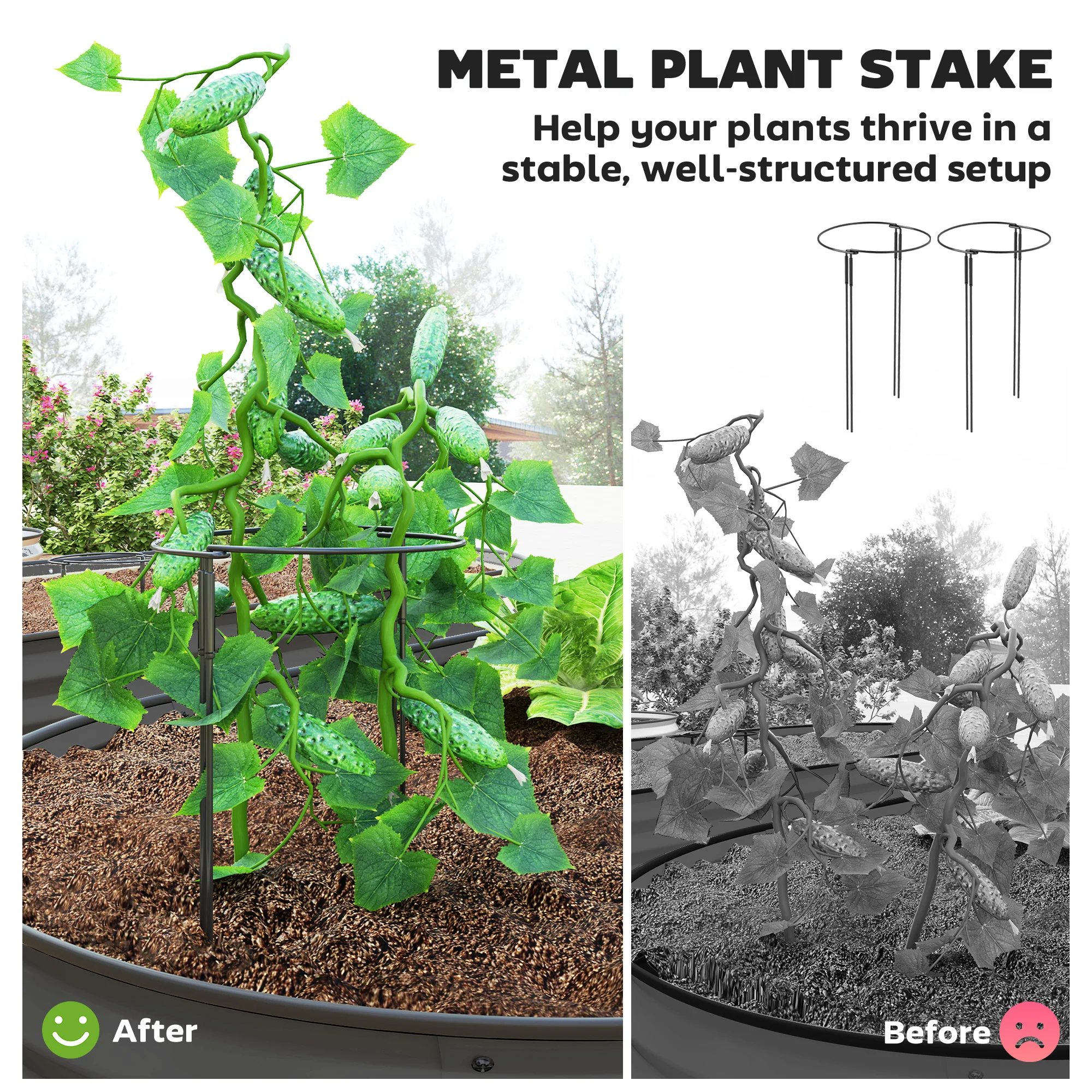 Set of 2 Galvanised Planter Box with Plant Support Stakes, 181 x 93 x 30 cm, Dark Grey - Image 7