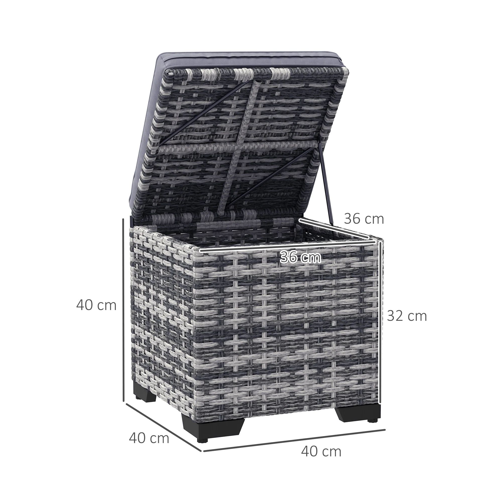 Set of 2 Rattan Storage Ottomans with Removable Cushions for Balcony, Living Room, Dark Grey - Image 5
