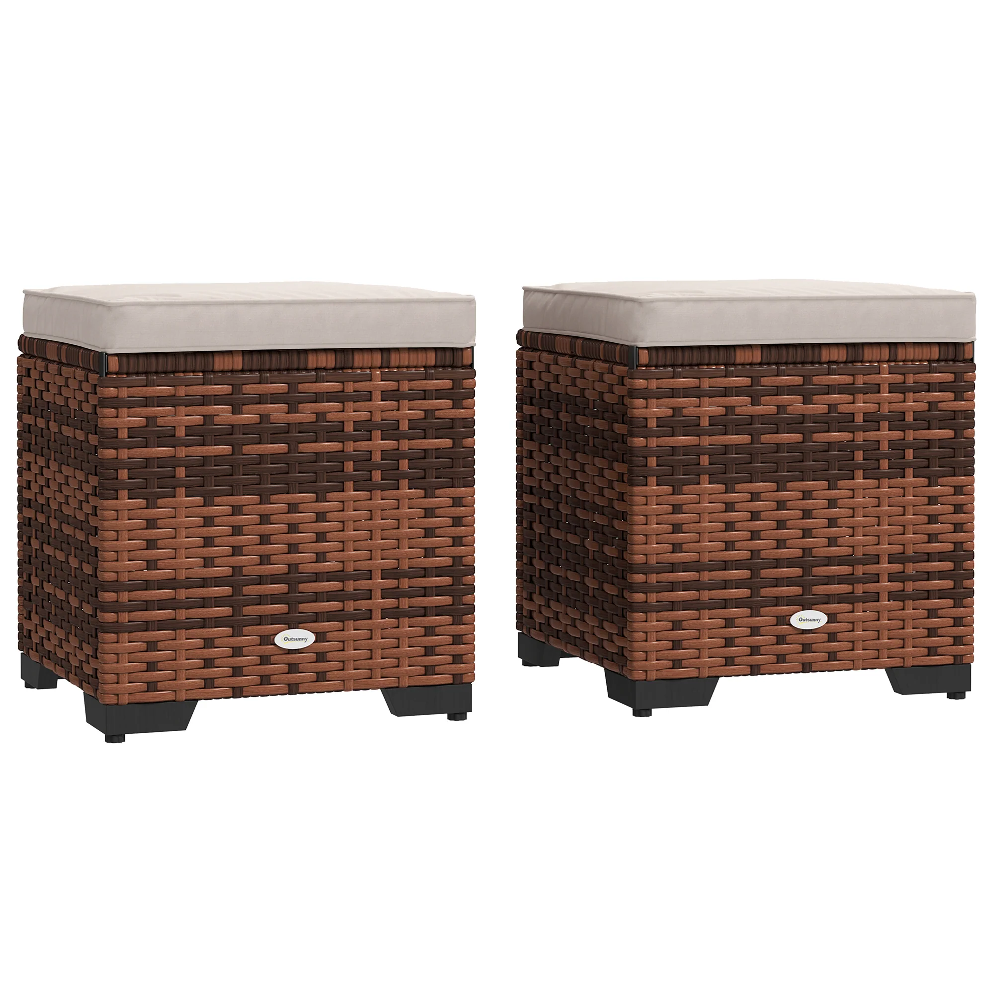 Set of 2 Rattan Storage Ottomans with Removable Cushions for Balcony, Living Room, Beige - Image 12