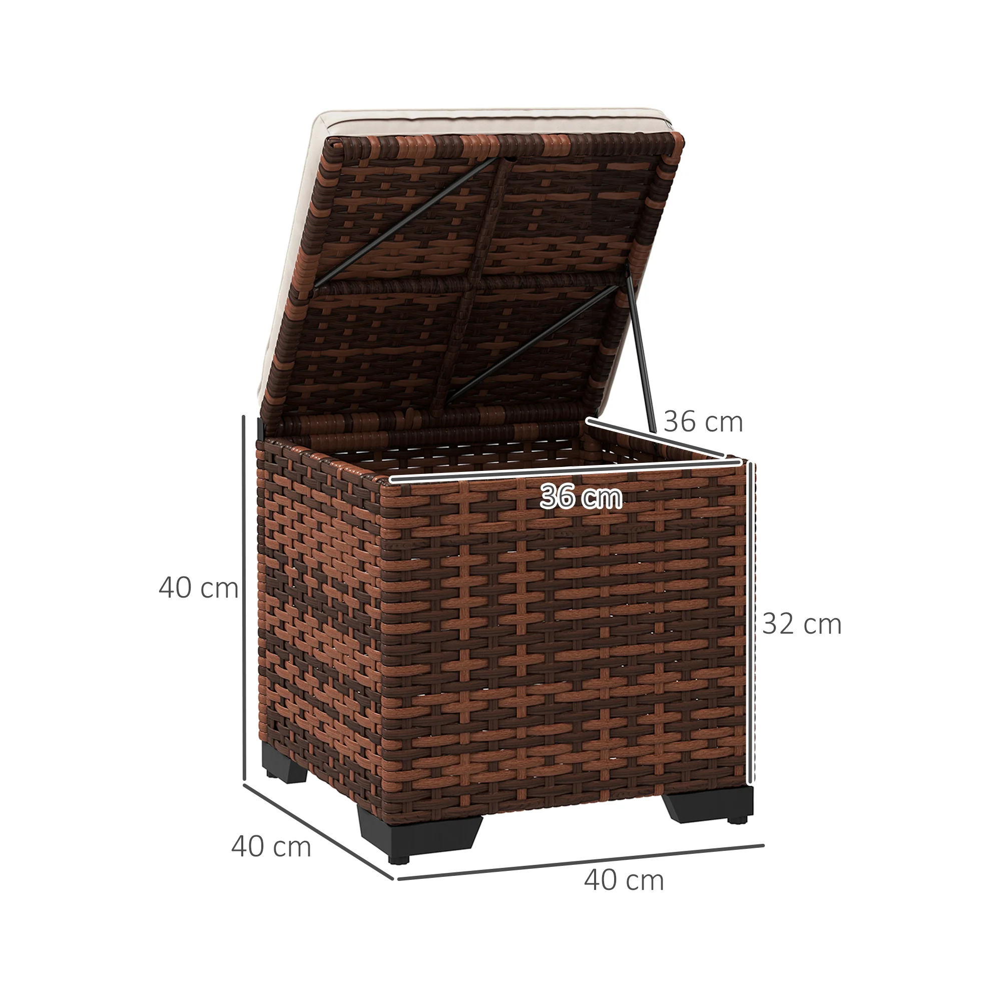 Set of 2 Rattan Storage Ottomans with Removable Cushions for Balcony, Living Room, Beige - Image 5