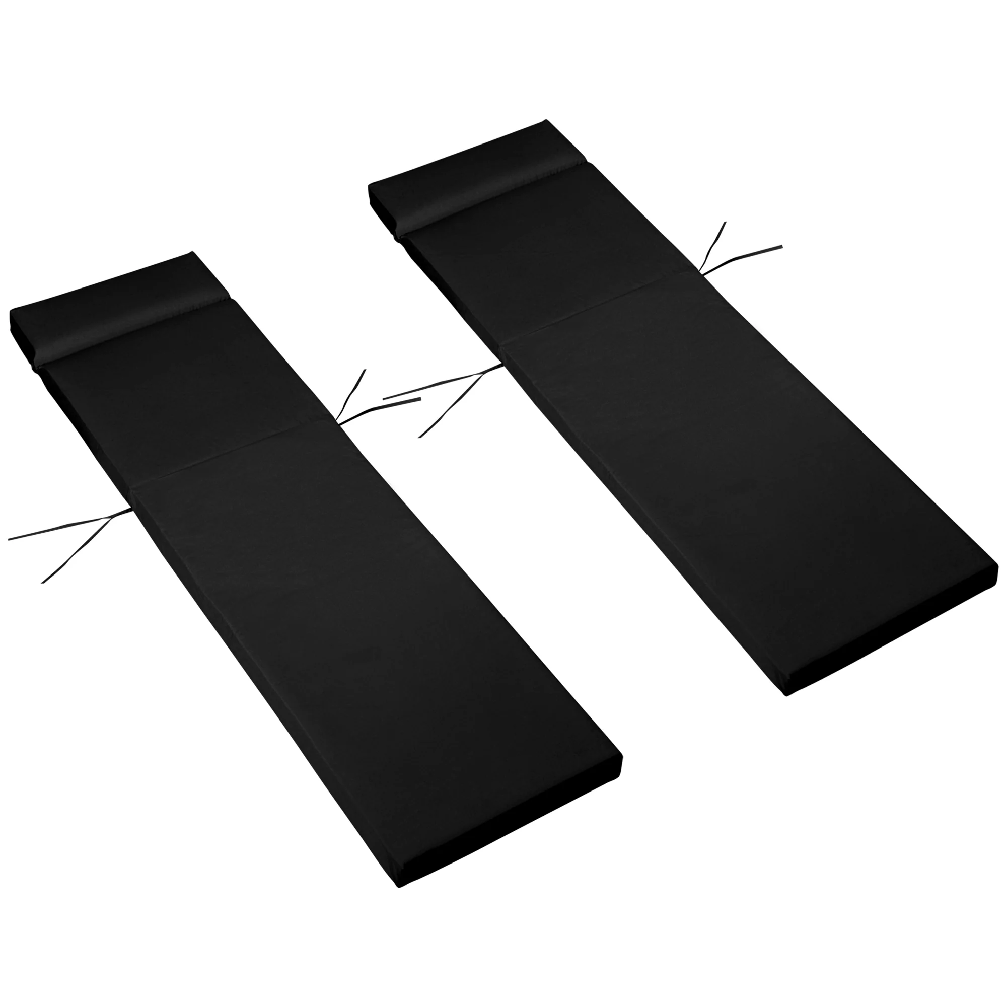 2 Piece Sun Lounger Replacement Cushions w/ Ties for Rattan Furniture, 196 x 55 cm, Black - Image 2