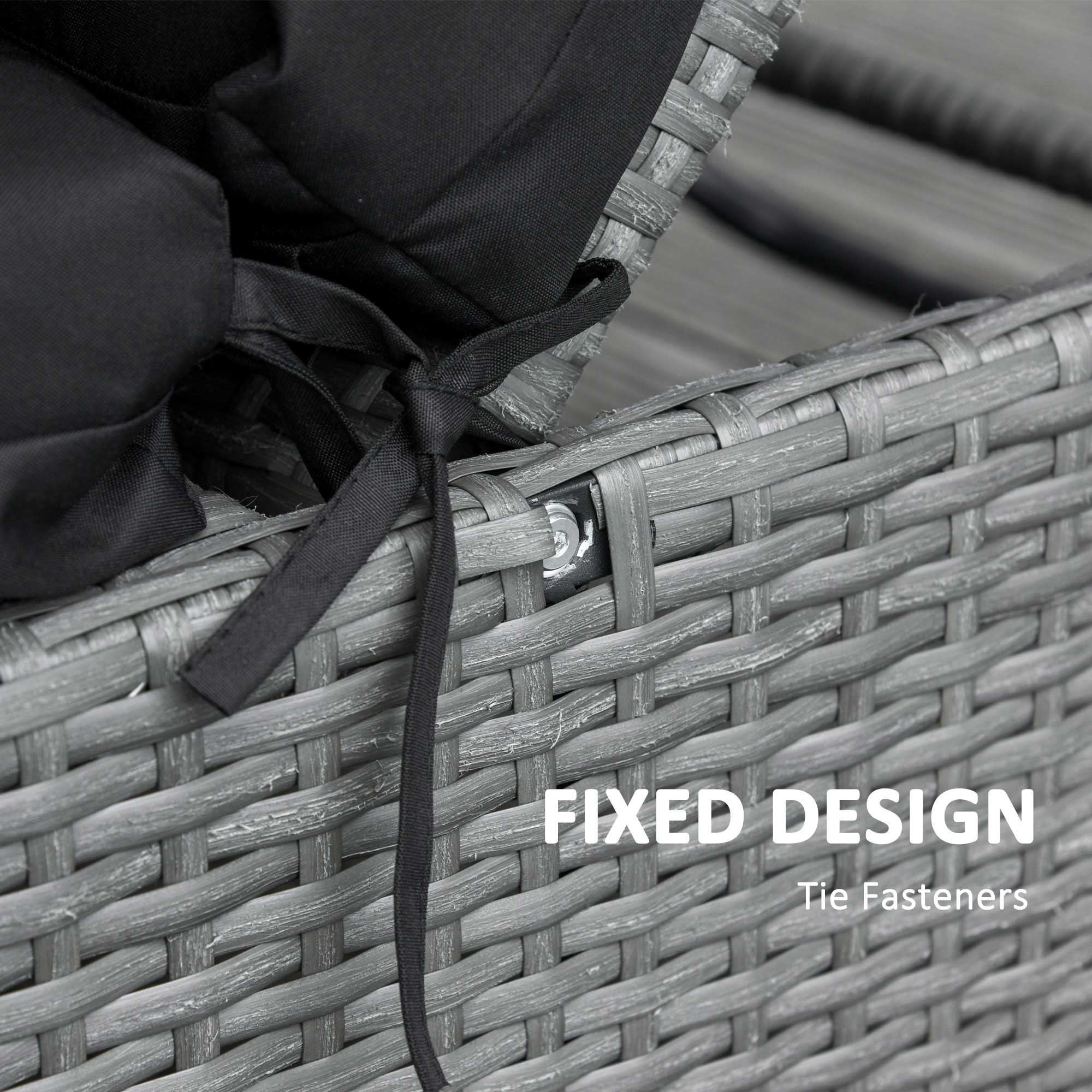 2 Piece Sun Lounger Replacement Cushions w/ Ties for Rattan Furniture, 196 x 55 cm, Black - Image 8
