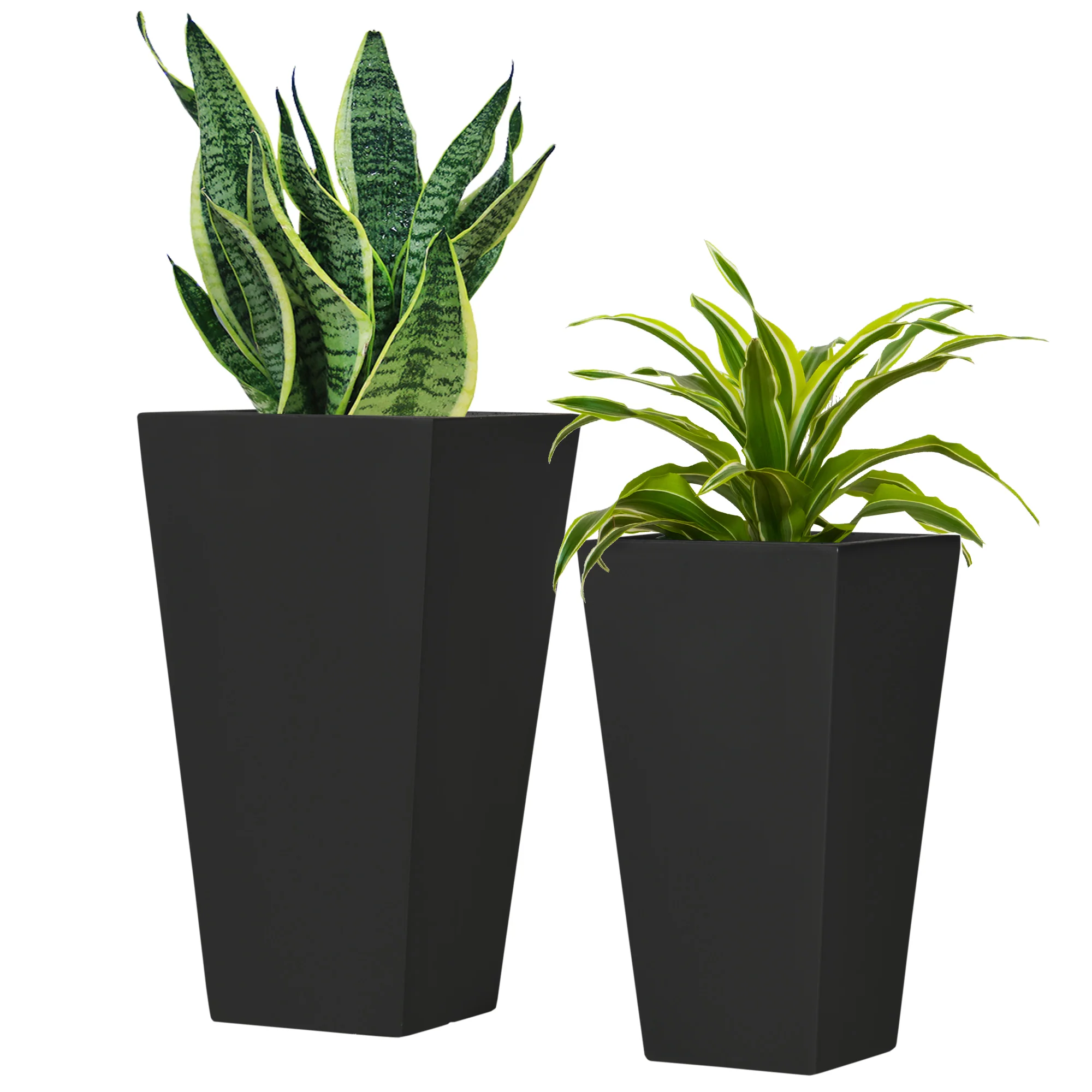 Set of 2 Tall Planters, 22"/18", with Drainage Holes, Black - Image 2
