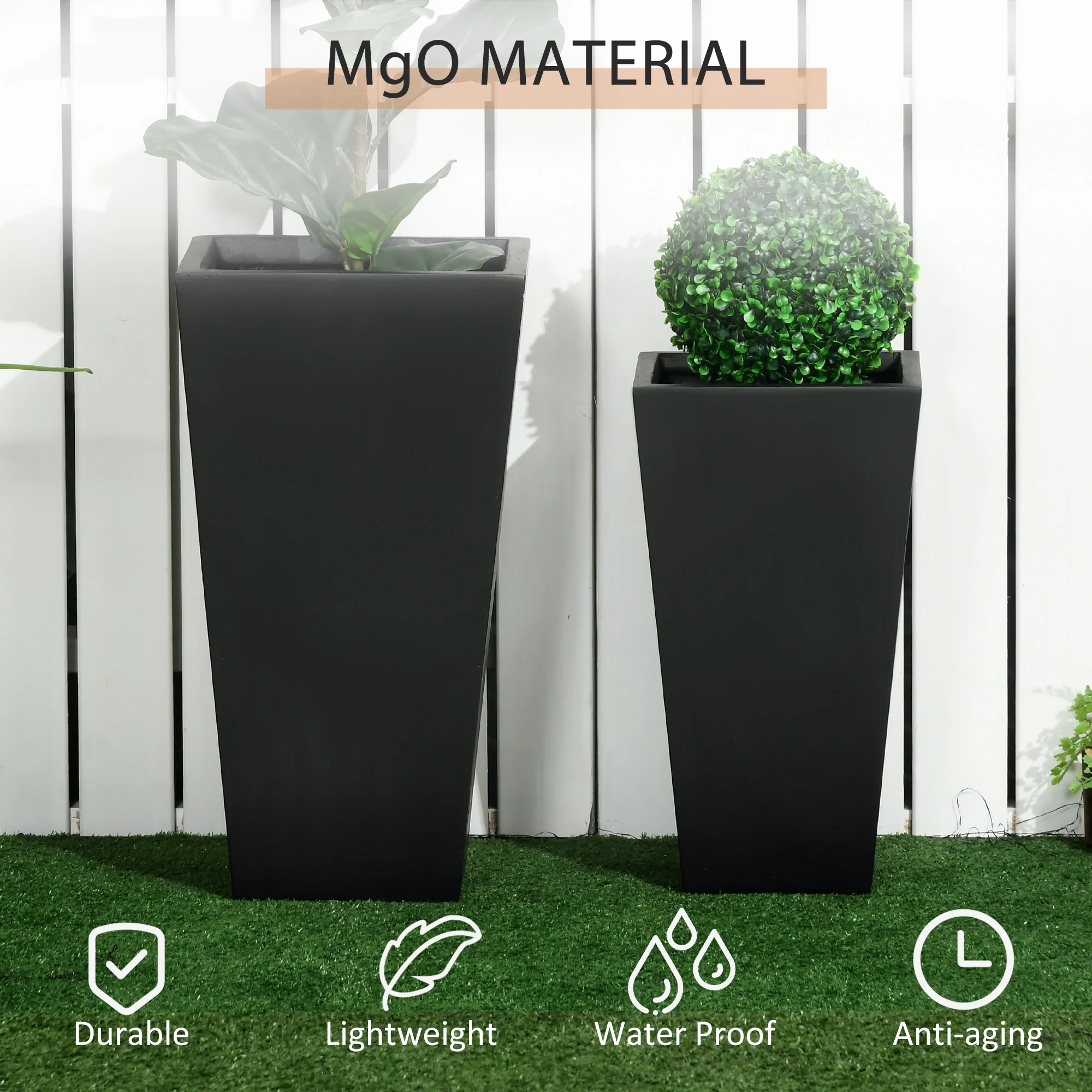 Set of 2 Tall Planters, 22"/18", with Drainage Holes, Black - Image 7
