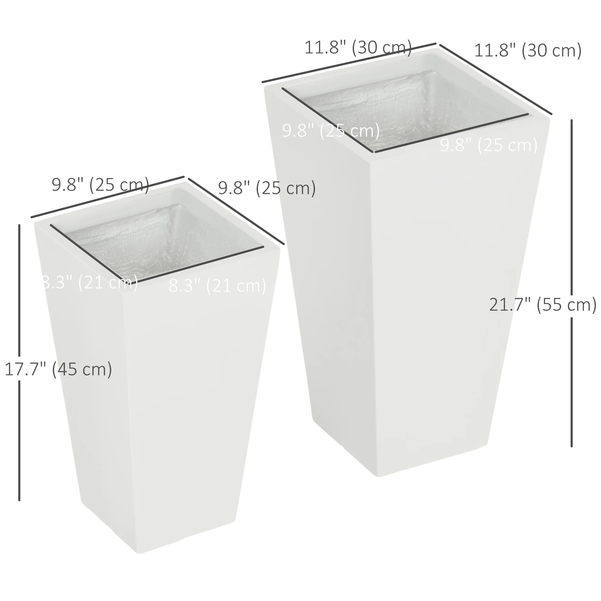 Set of 2 Tall Planters, 22"/18", with Drainage Holes, White - Image 5