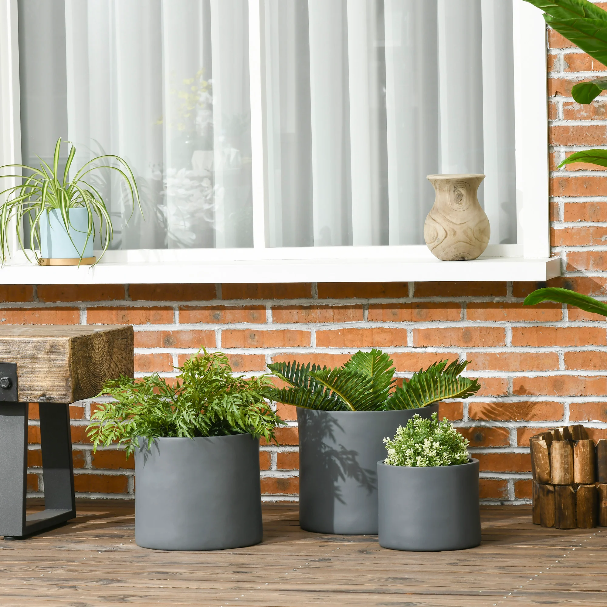 Set of 3 Planters, 13"/11.5"/9" with Drainage Holes - Image 4