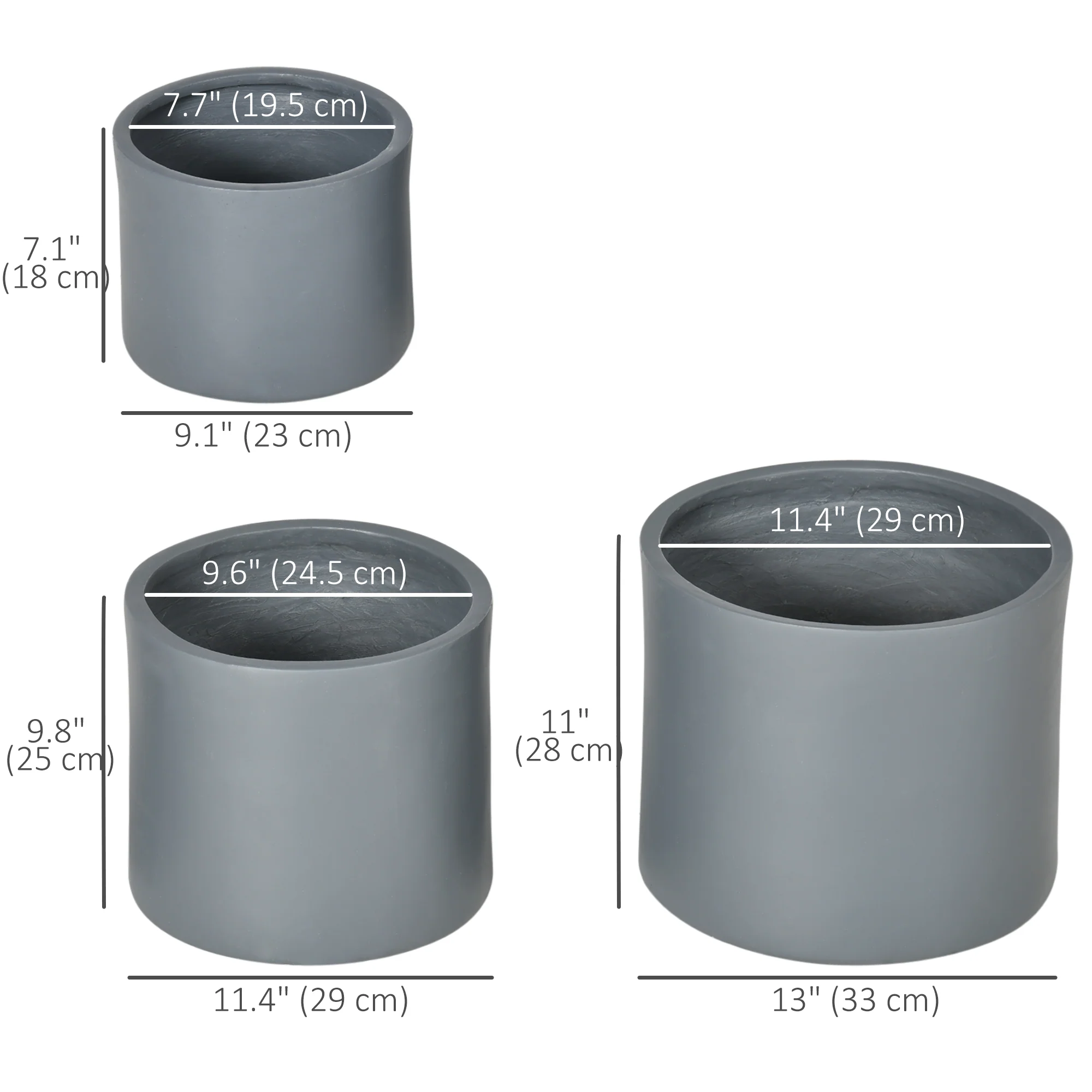 Set of 3 Planters, 13"/11.5"/9" with Drainage Holes - Image 5