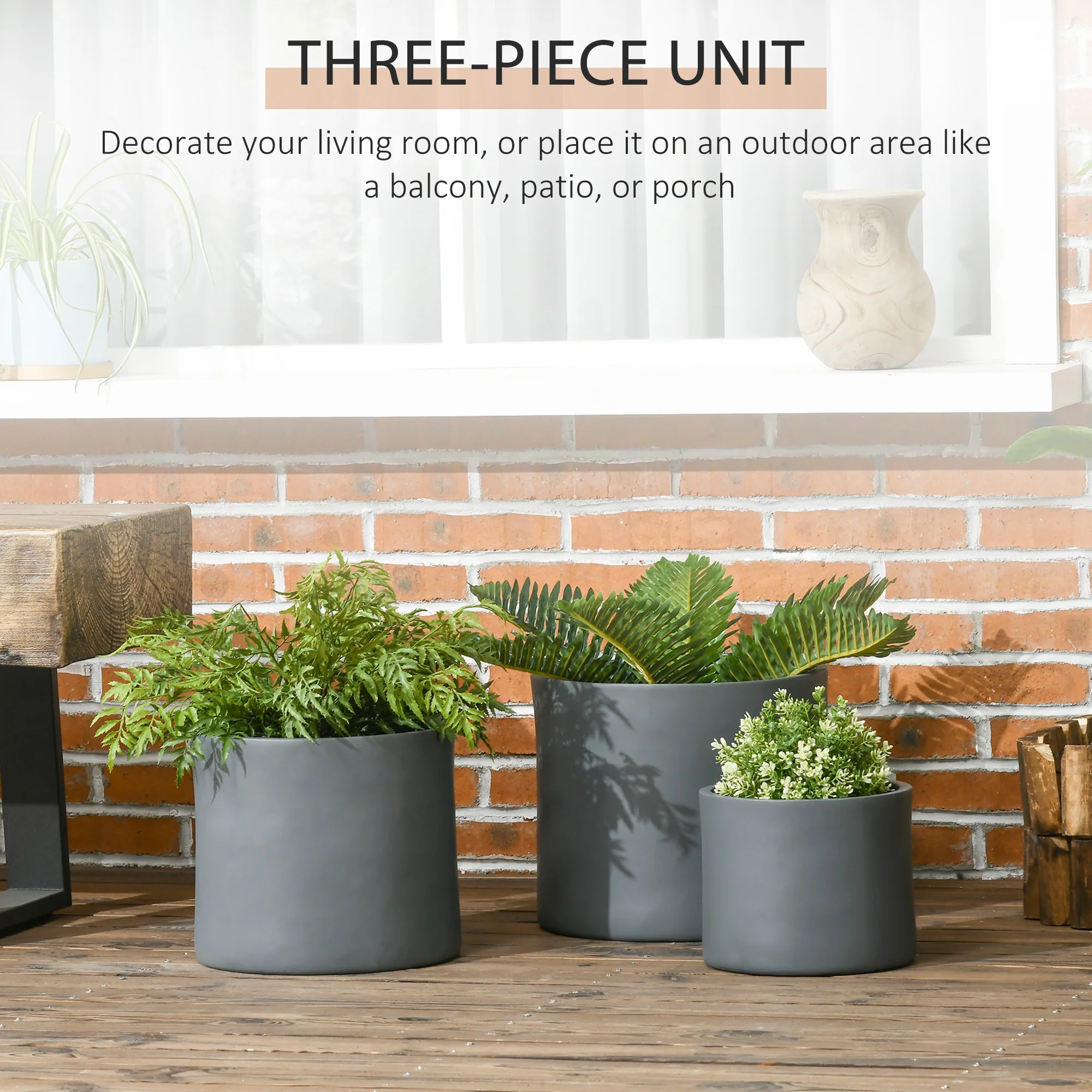 Set of 3 Planters, 13"/11.5"/9" with Drainage Holes - Image 6