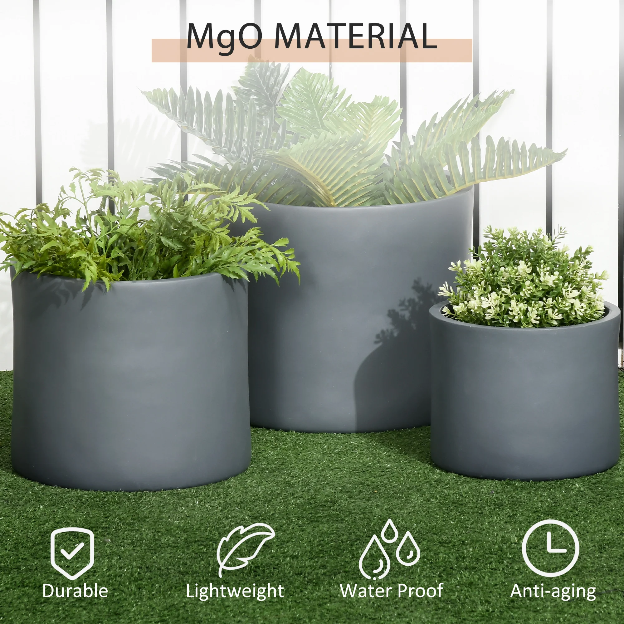 Set of 3 Planters, 13"/11.5"/9" with Drainage Holes - Image 7