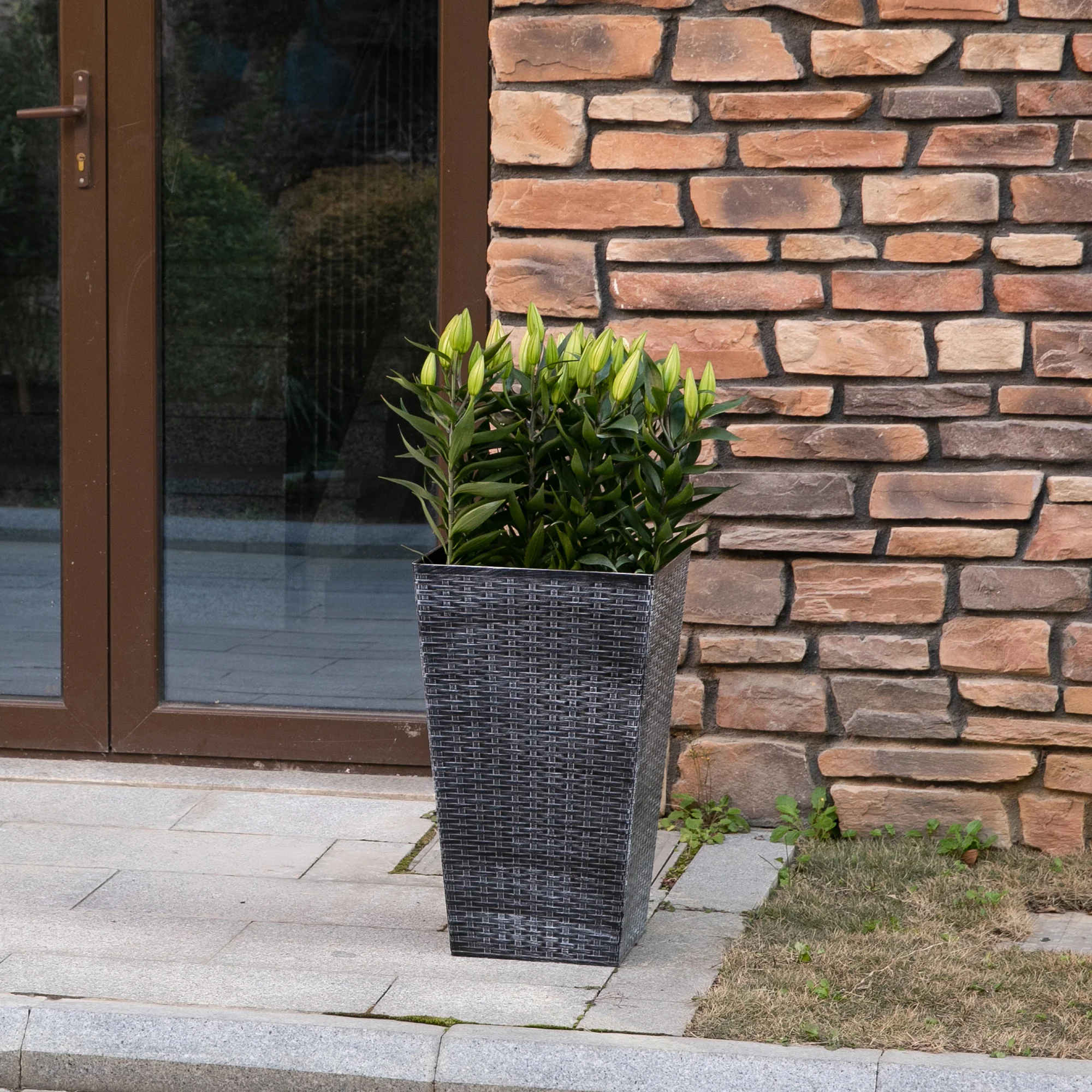 Set of 3 Tall Planters for Outdoor Plants with Drainage Hole, Indoor Outdoor Planter Flower Pot Set for Front Door, Entryway, Patio and Deck, Mixed Grey - Image 11