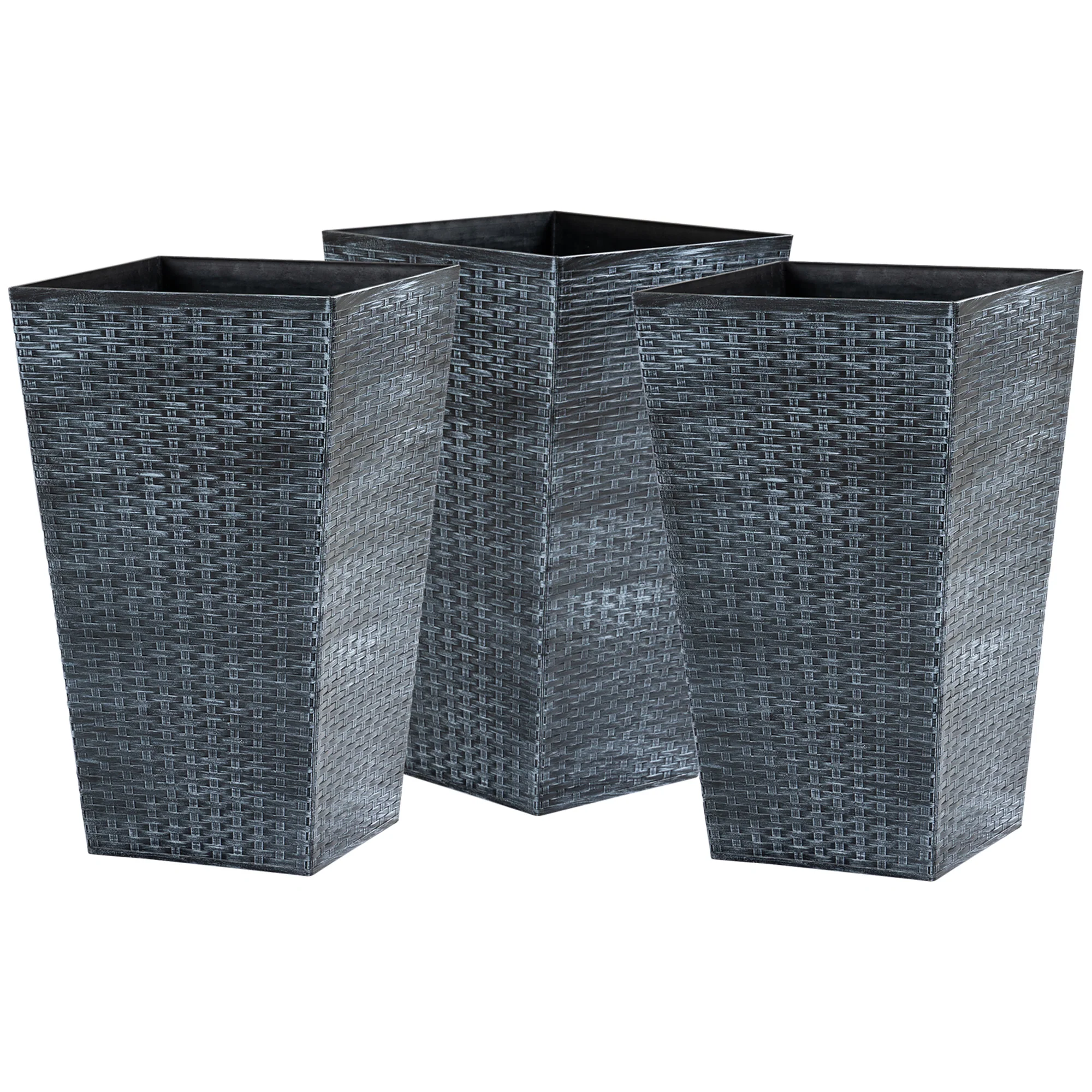 Set of 3 Tall Planters for Outdoor Plants with Drainage Hole, Indoor Outdoor Planter Flower Pot Set for Front Door, Entryway, Patio and Deck, Mixed Grey - Image 12